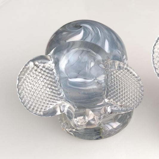 Original Murano Blue Crystal Elephant Sculpture with Raised Trunk 1980s