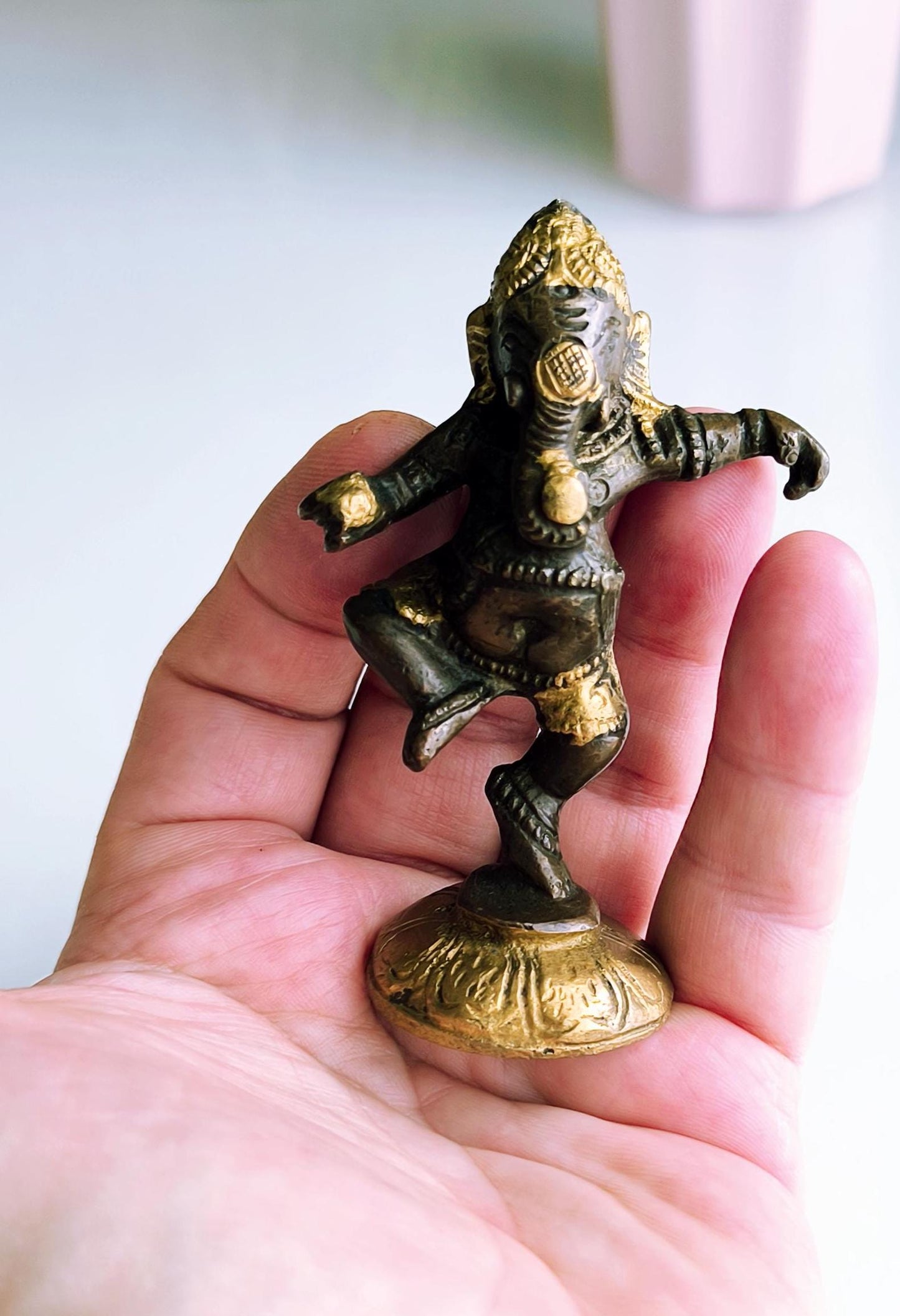 Small Bronze Dancing Ganesha Statue, Gold & Brown Tones, Hindu Elephant God, 1980s