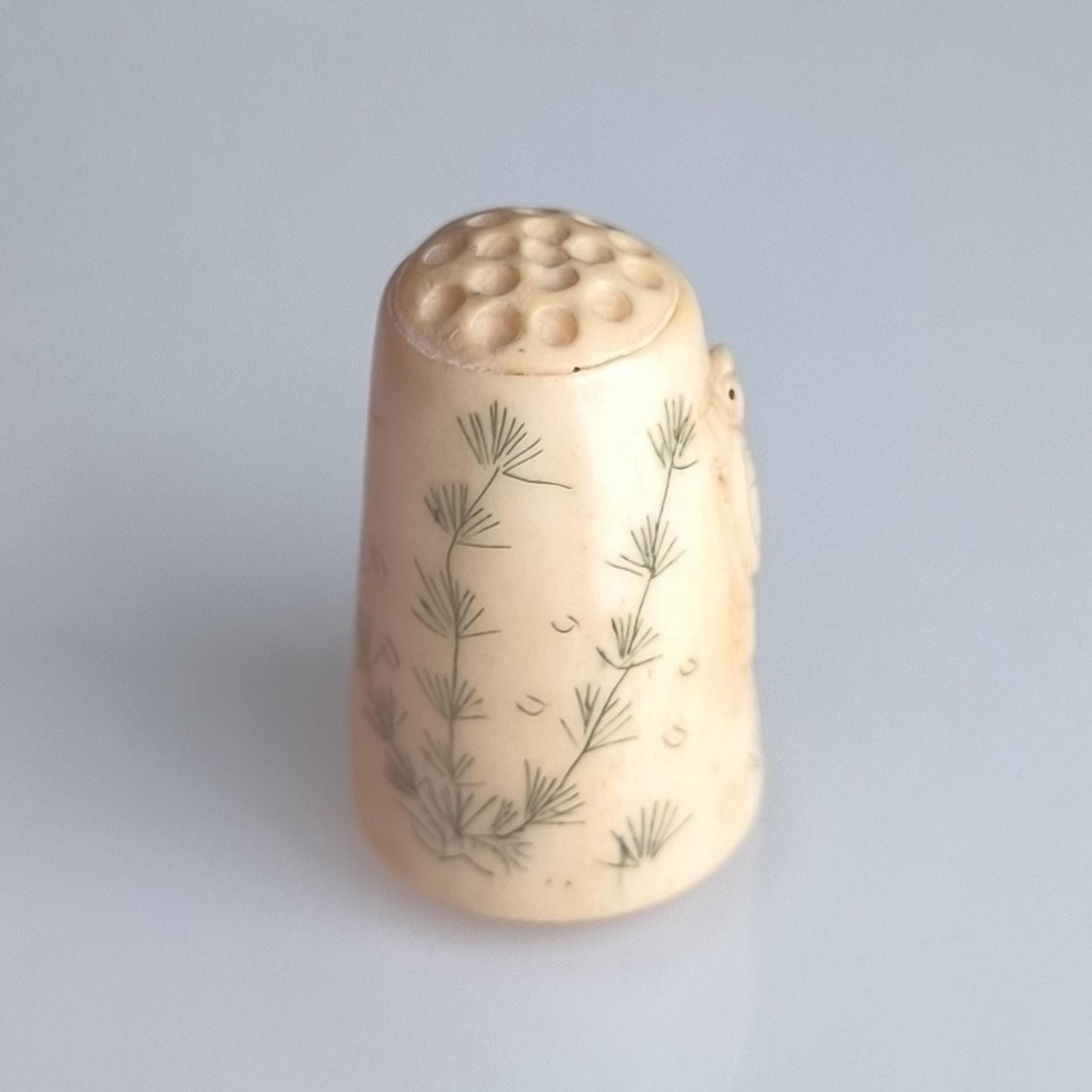 Hand Carved Stone Thimble with Turtle Figurine, 1960