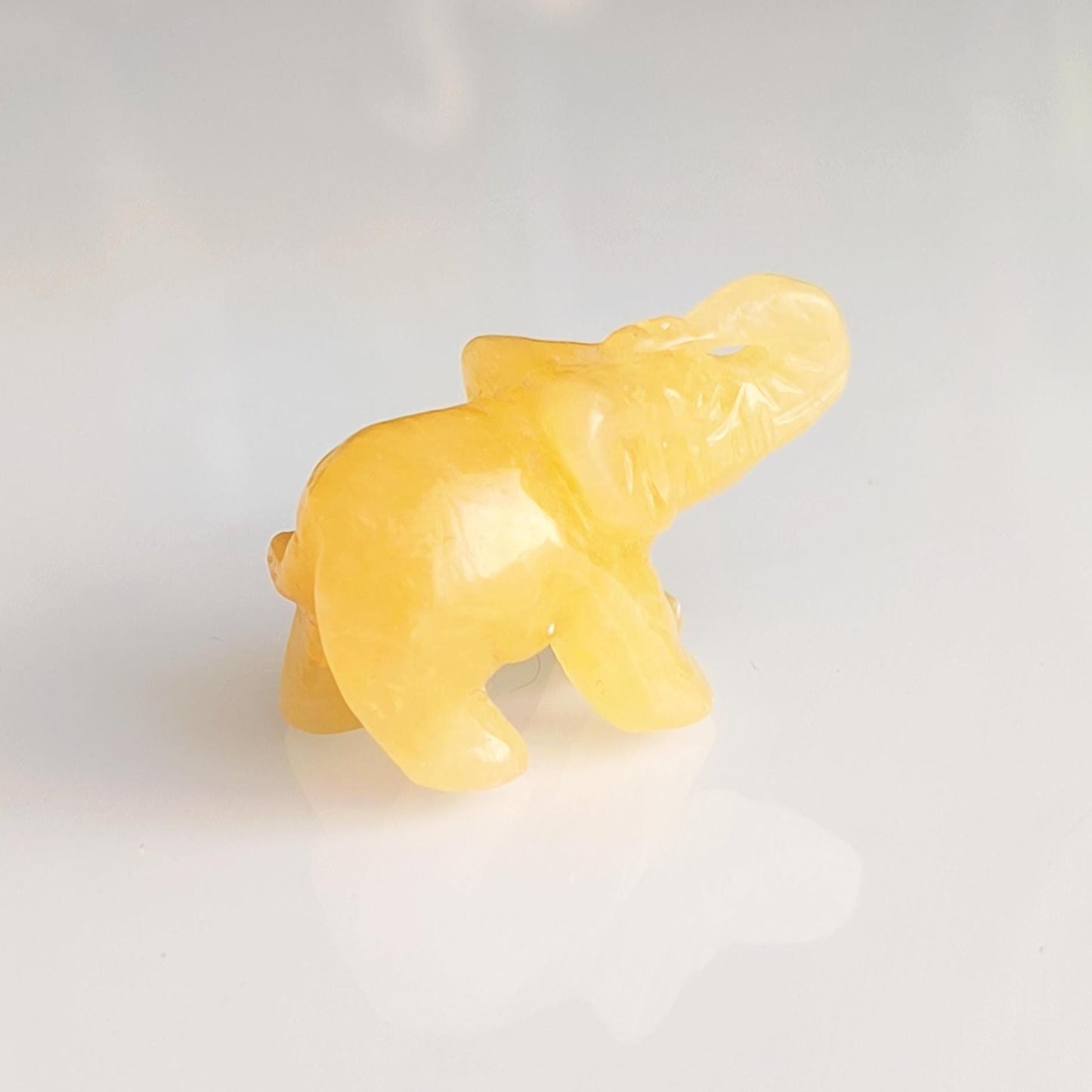 Yellow Stone Elephant Raised Trunk Small Asian Handmade 2000s