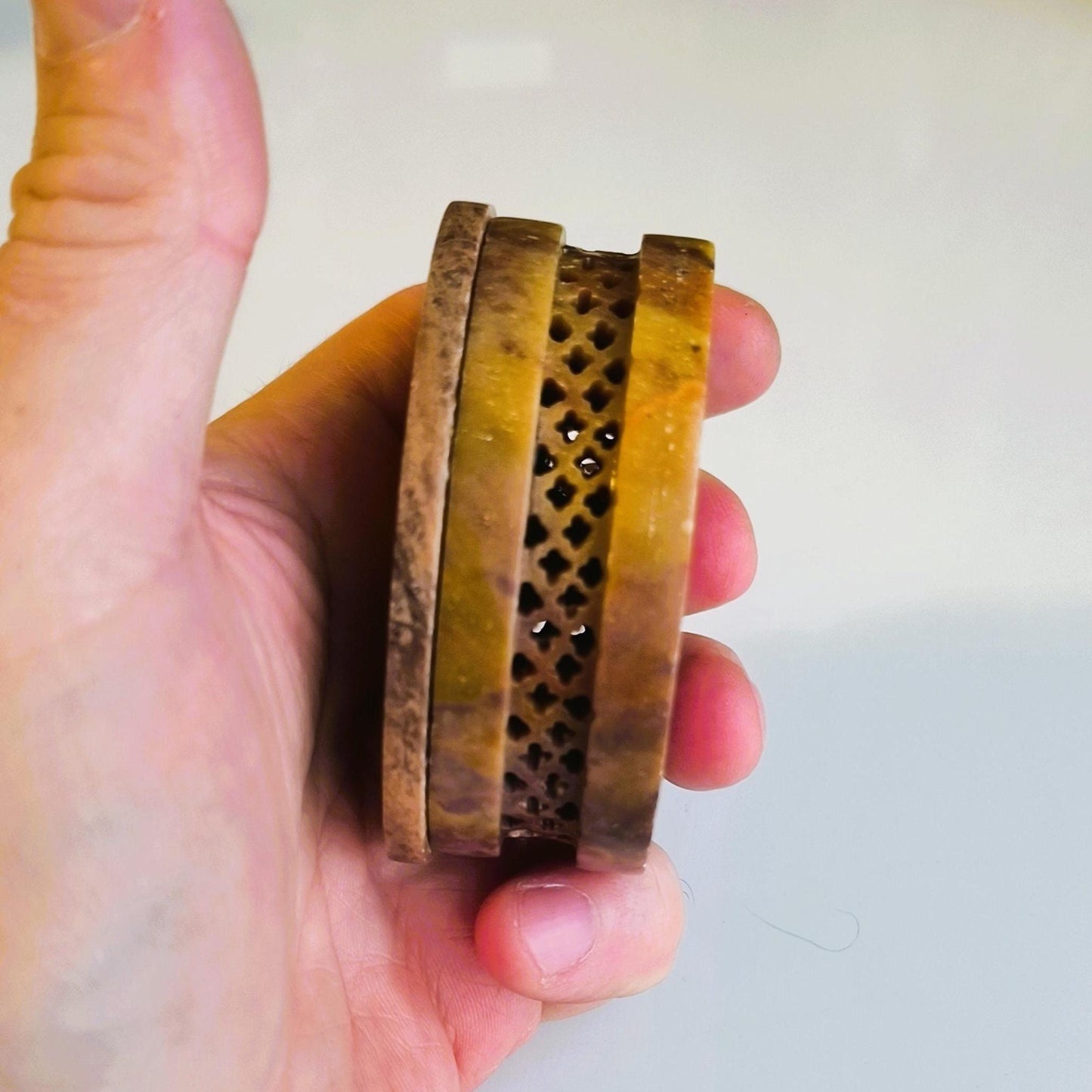 Small Brown Stone Trinket Box with Carved Owl Lid, 1970s