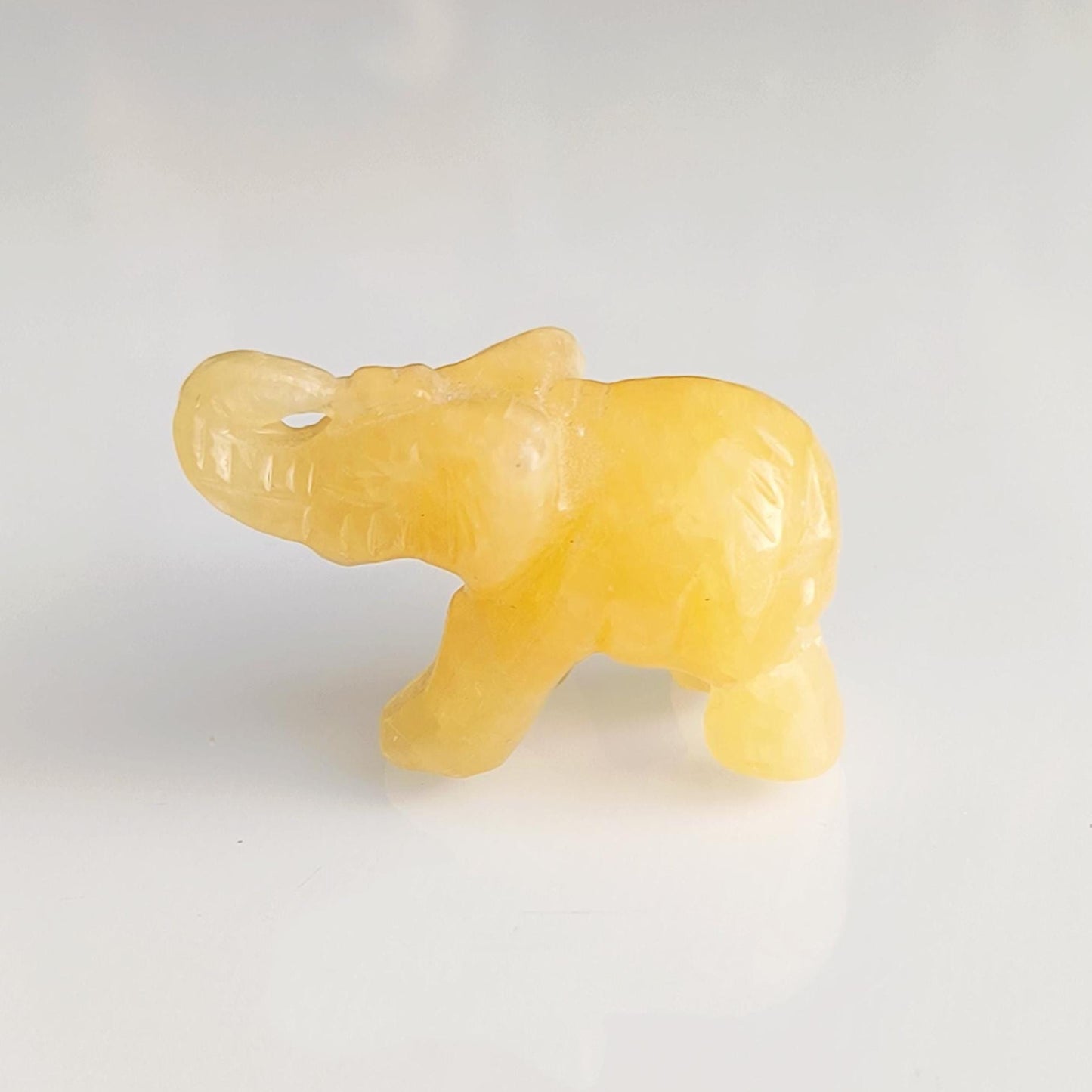 Yellow Stone Elephant Raised Trunk Small Asian Handmade 2000s