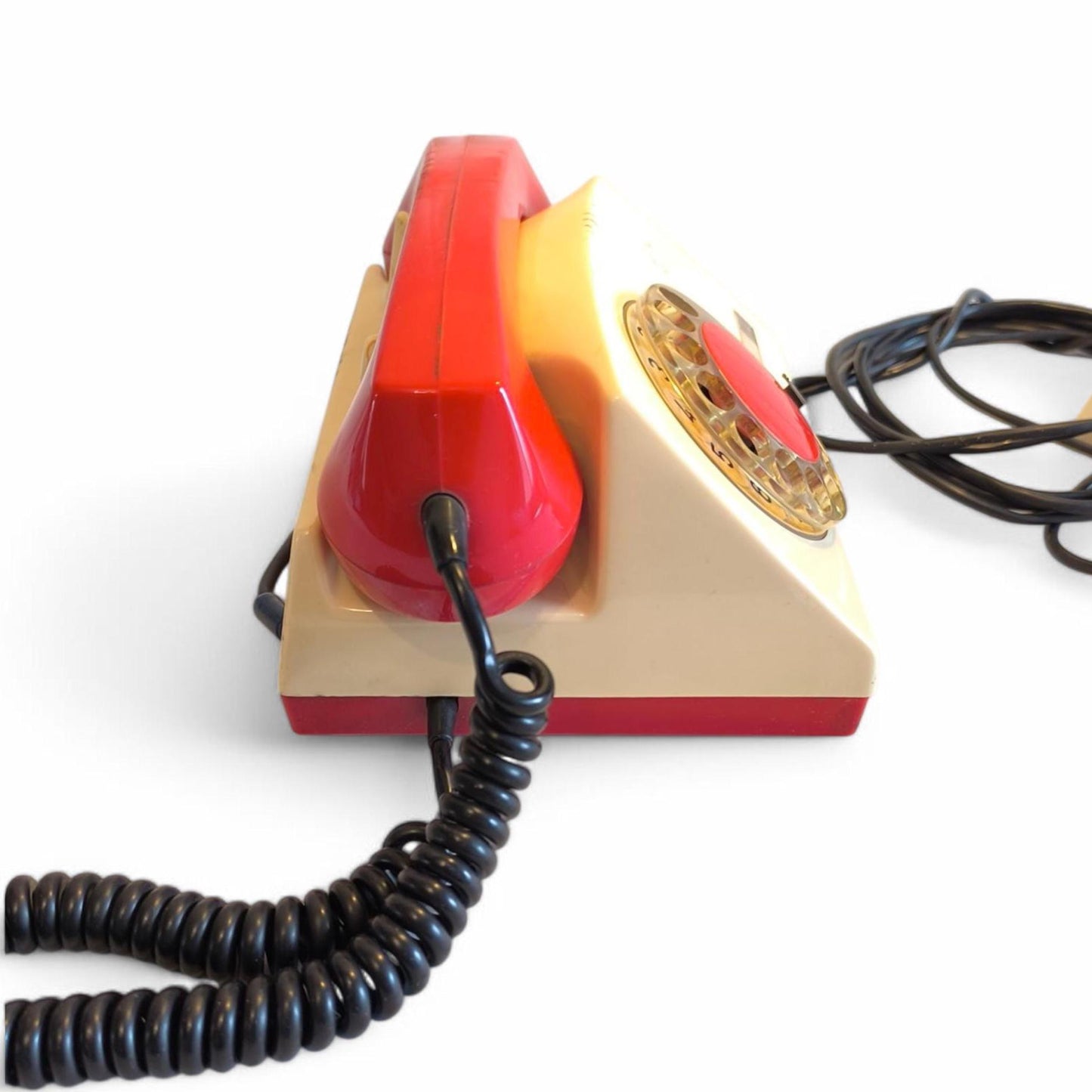 Red & Yellow Fixed-Line Analog Rotary Phone – Telkom RWT Aster 72 (1980)