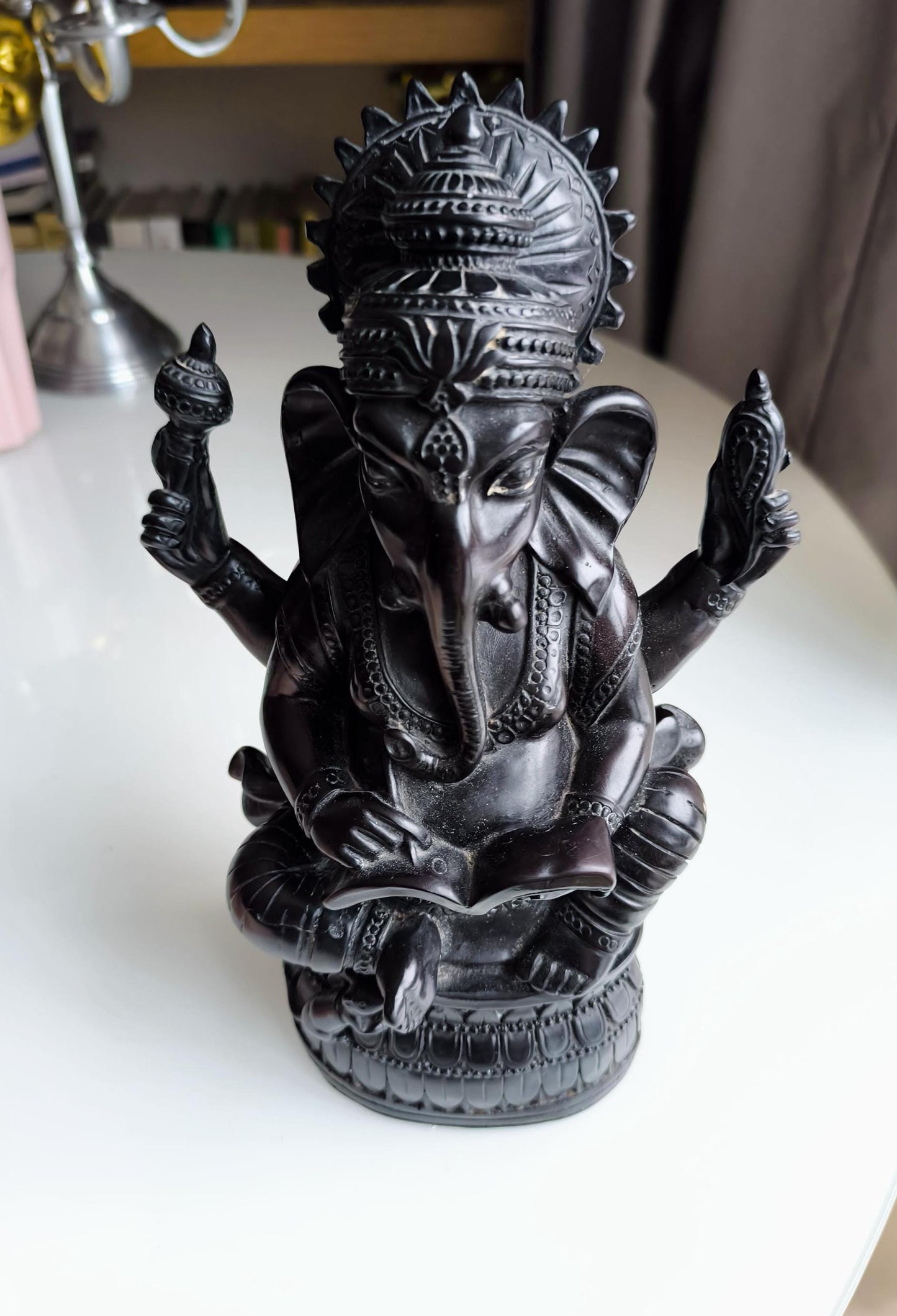 Collectible Ganesha Statue, Vintage 16 cm Black Resin Hindu Elephant God Figurine, 1990s