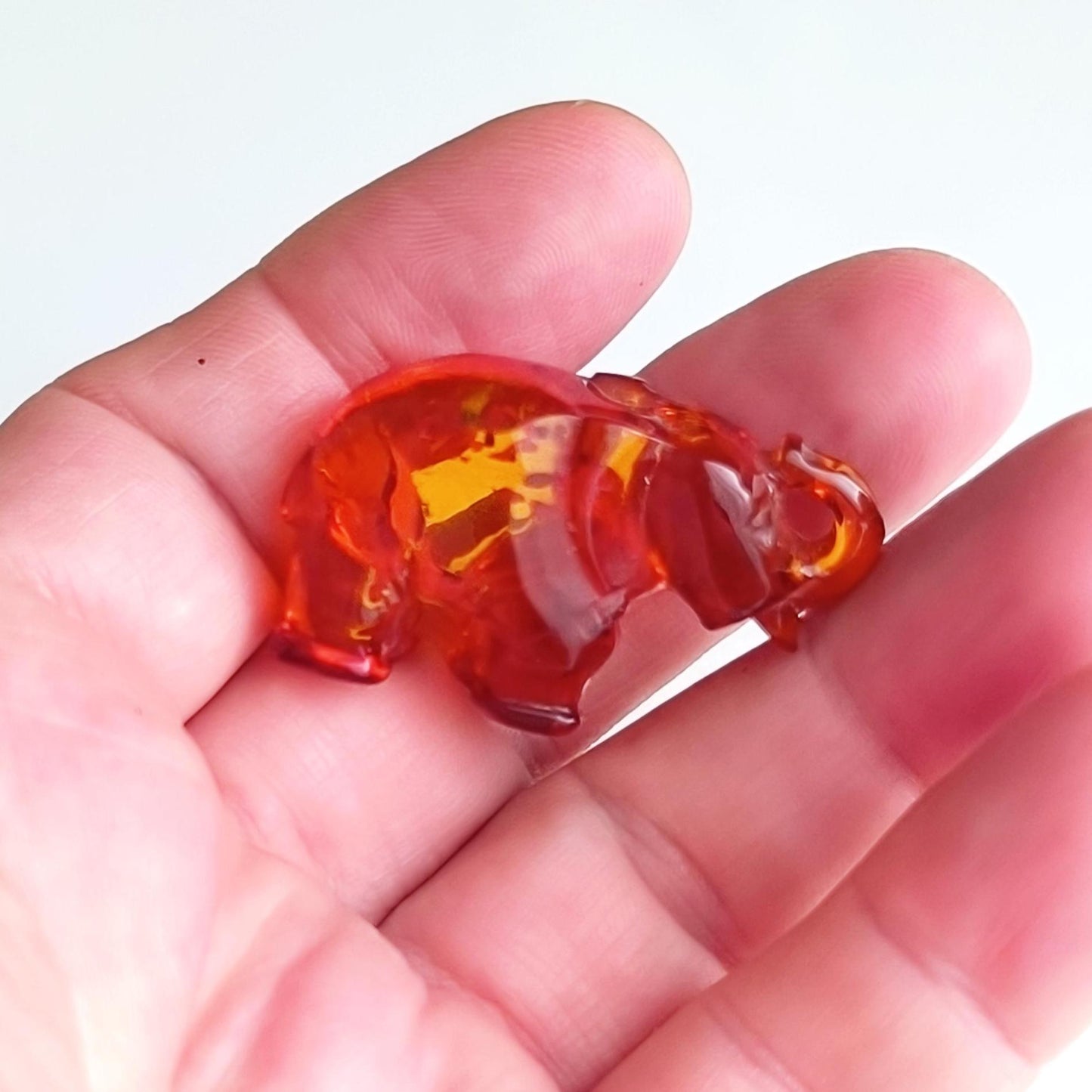 Brown Transparent Bakelite Elephant Trunk Up Handmade 1970s