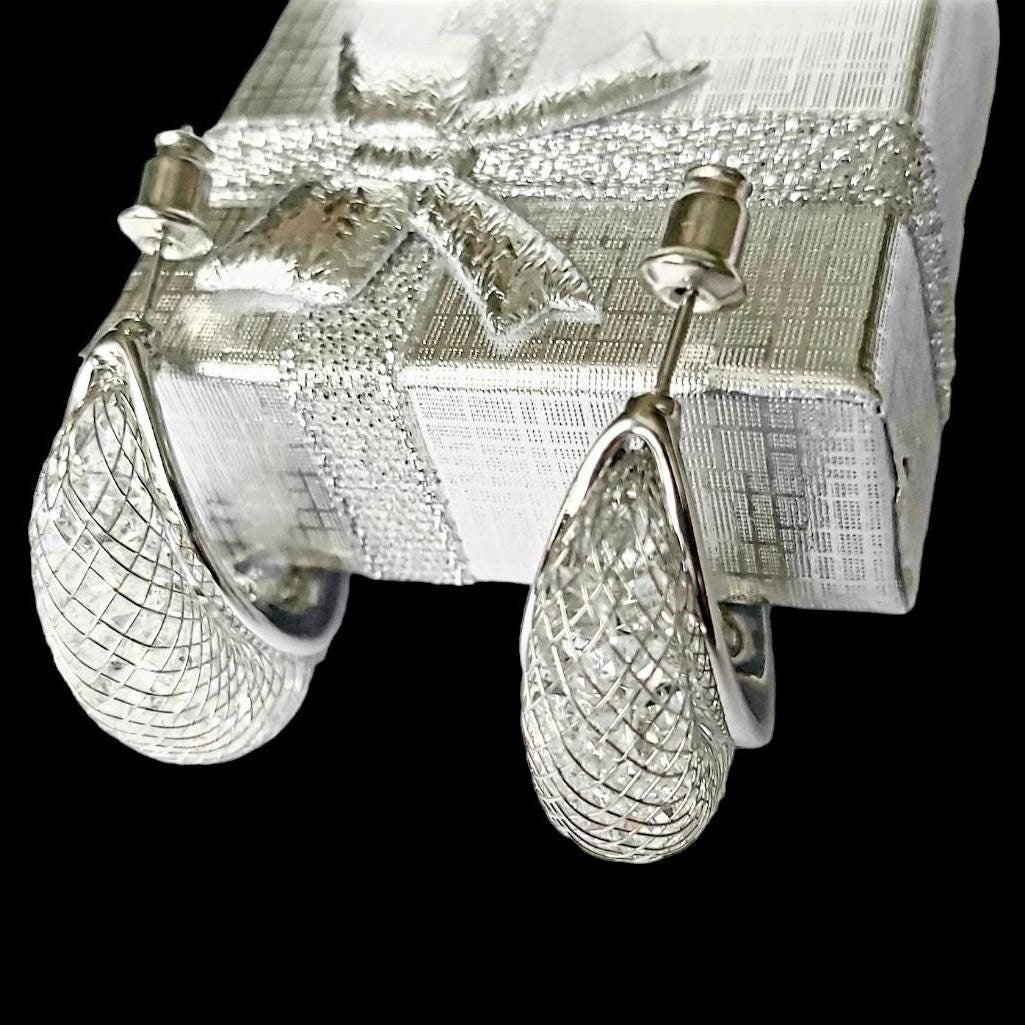 Vintage 2000s Silver-Tone 14K Gold-Plated Crystal Stud Earrings Pair