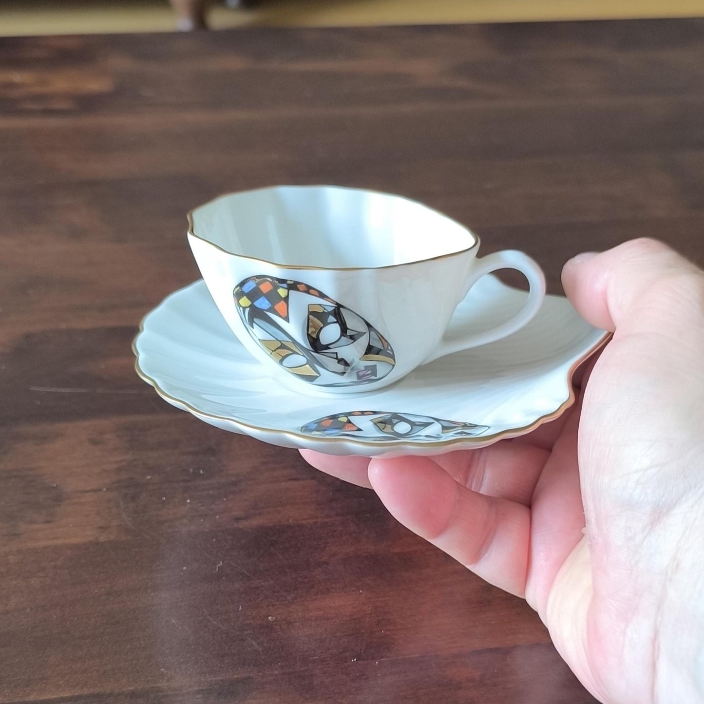 Ancap Verona Porcelain Espresso Cup Set Masks Italy 9 Pieces
