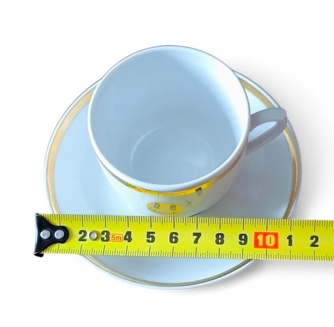 Vintage Dulevo Porcelain Cup & Saucer, Intourist USSR, Gold Trim, 1990s