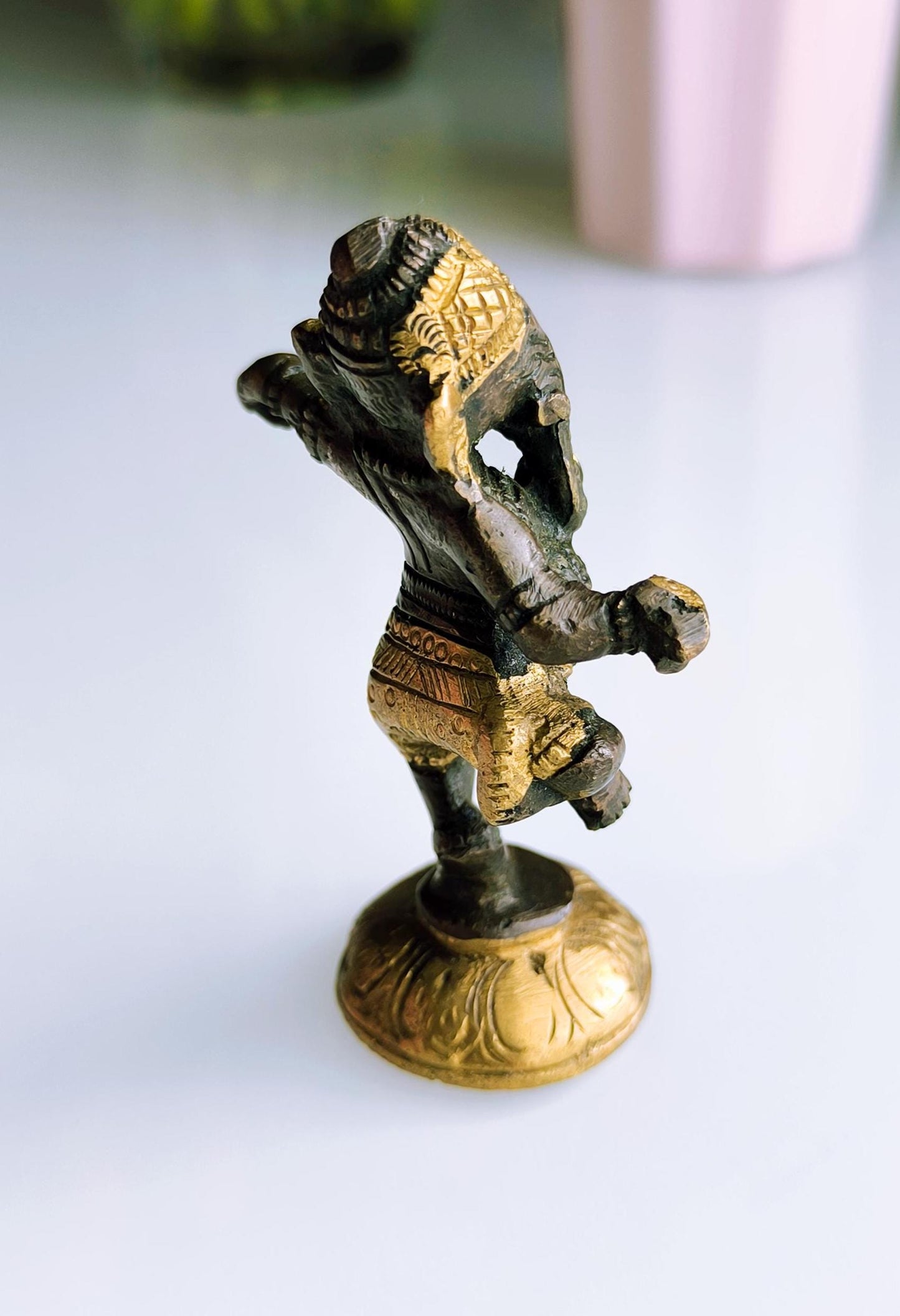 Small Bronze Dancing Ganesha Statue, Gold & Brown Tones, Hindu Elephant God, 1980s