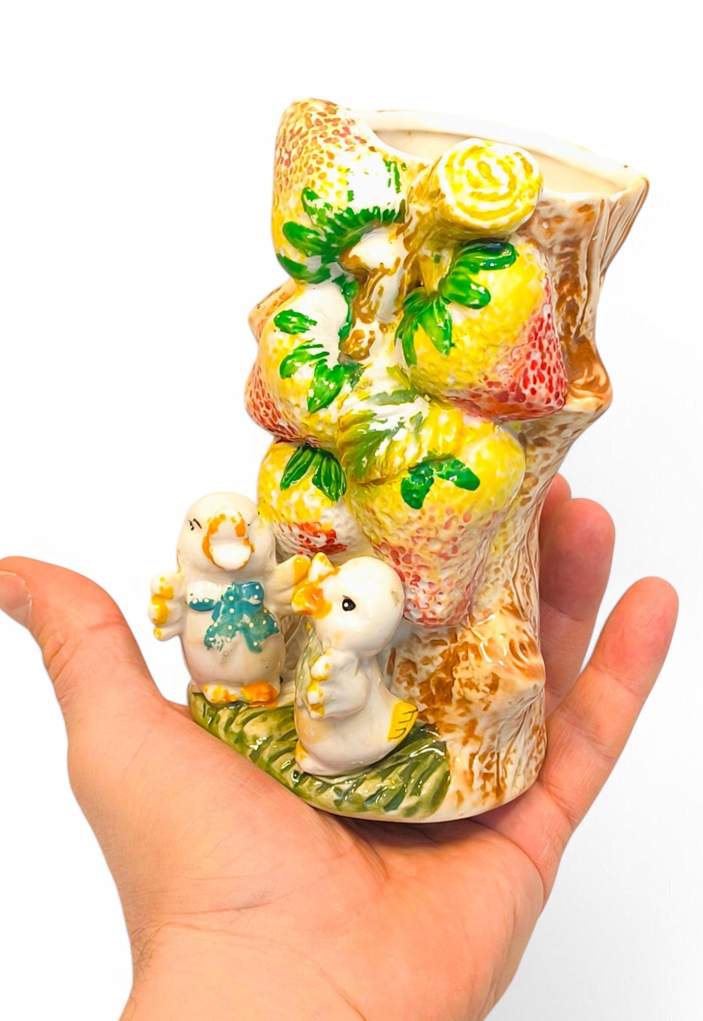 Vintage Handmade Vase with Two Ducklings, USSR 1970s