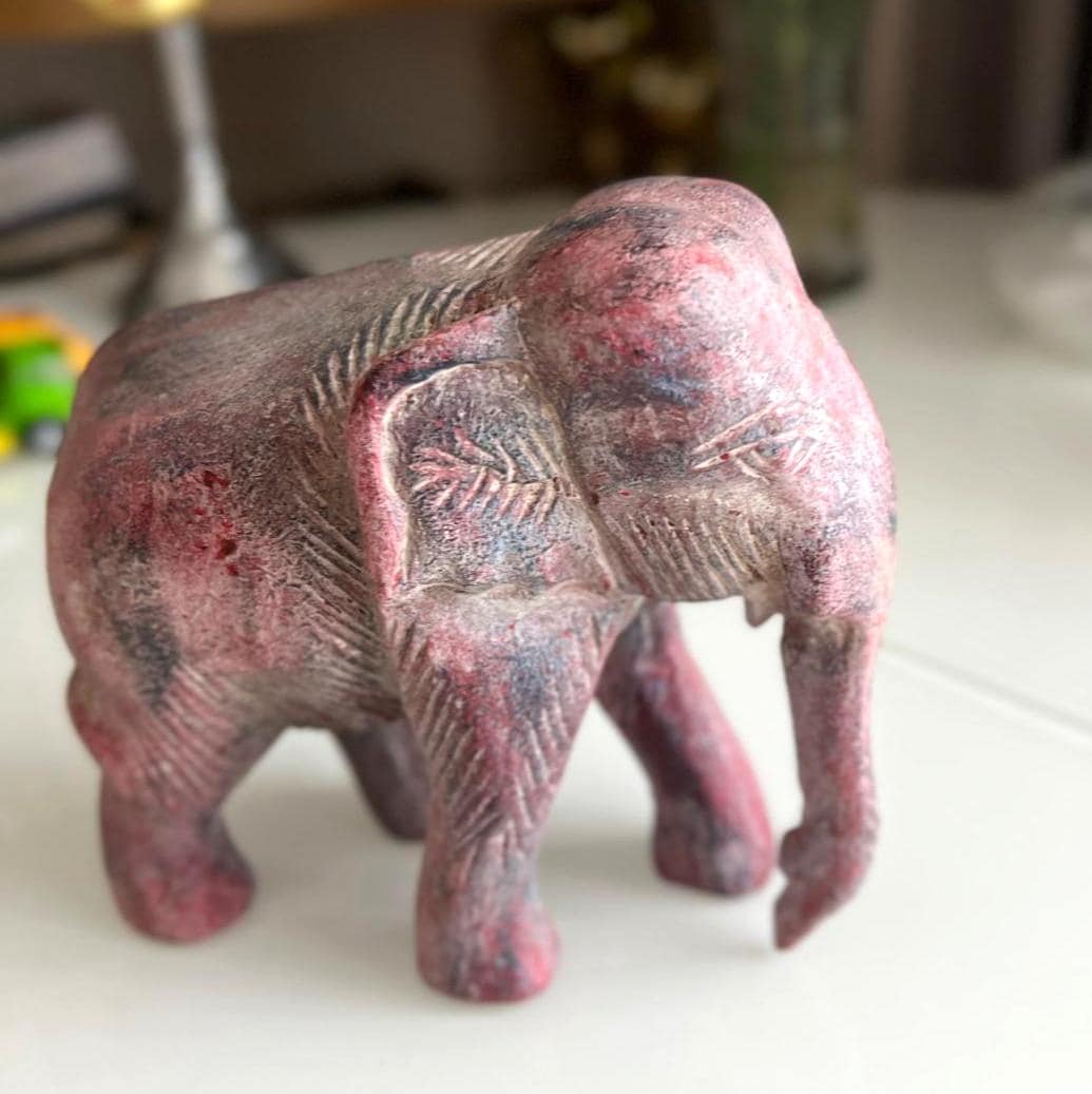 Carved Wooden Elephant Figurine Red Finish 1970s