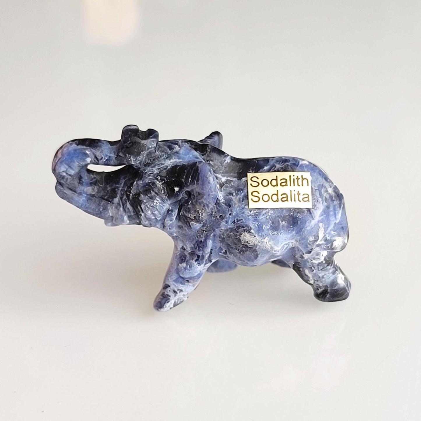 Small Blue Stone Elephant Trunk Lifted Asian Handmade 2000s