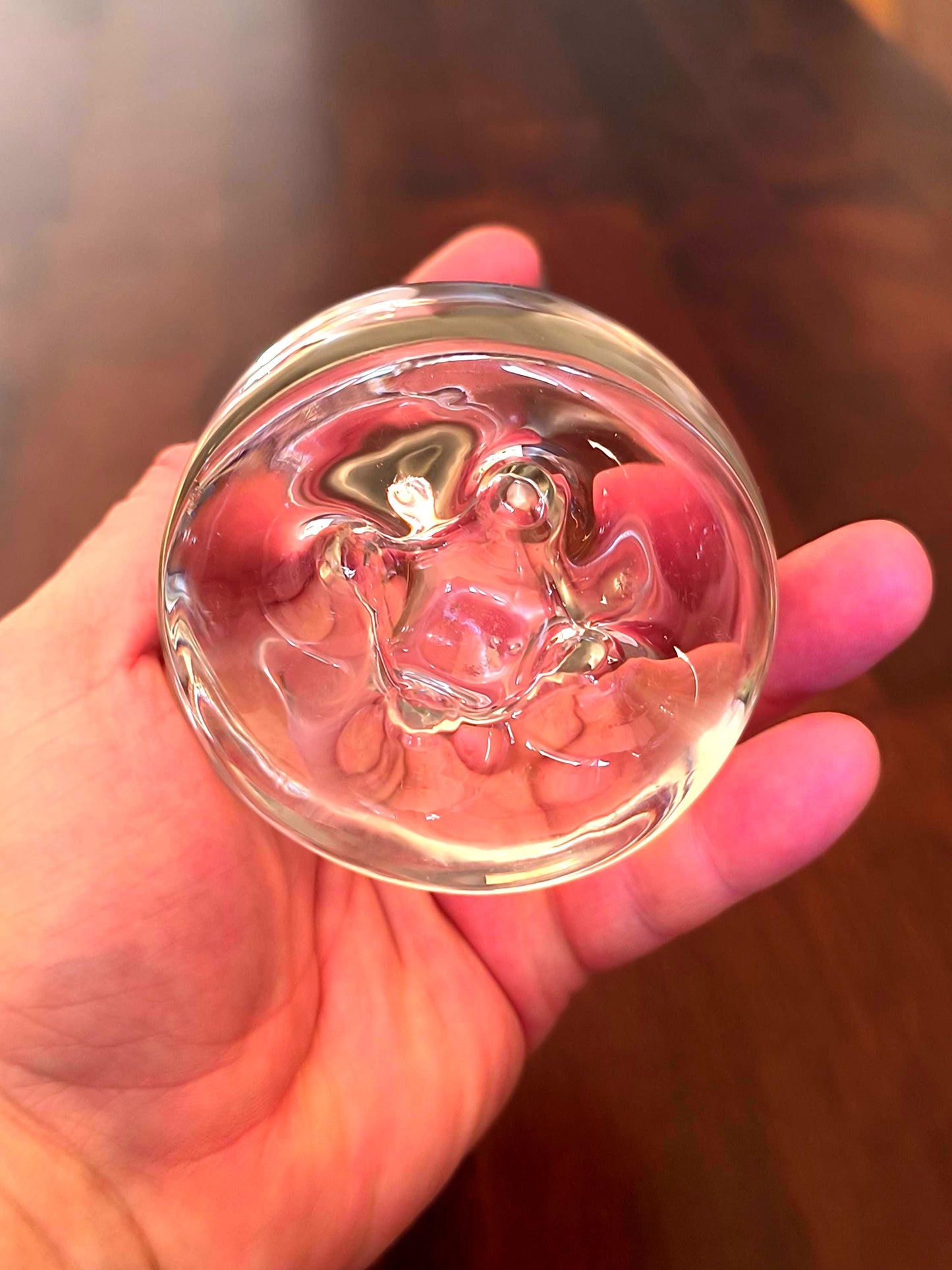 Clear Glass Bubble Base Vase, Mouth Blown European 1980