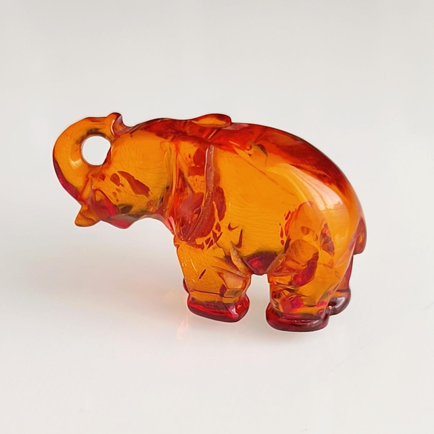 Brown Transparent Bakelite Elephant Trunk Up Handmade 1970s