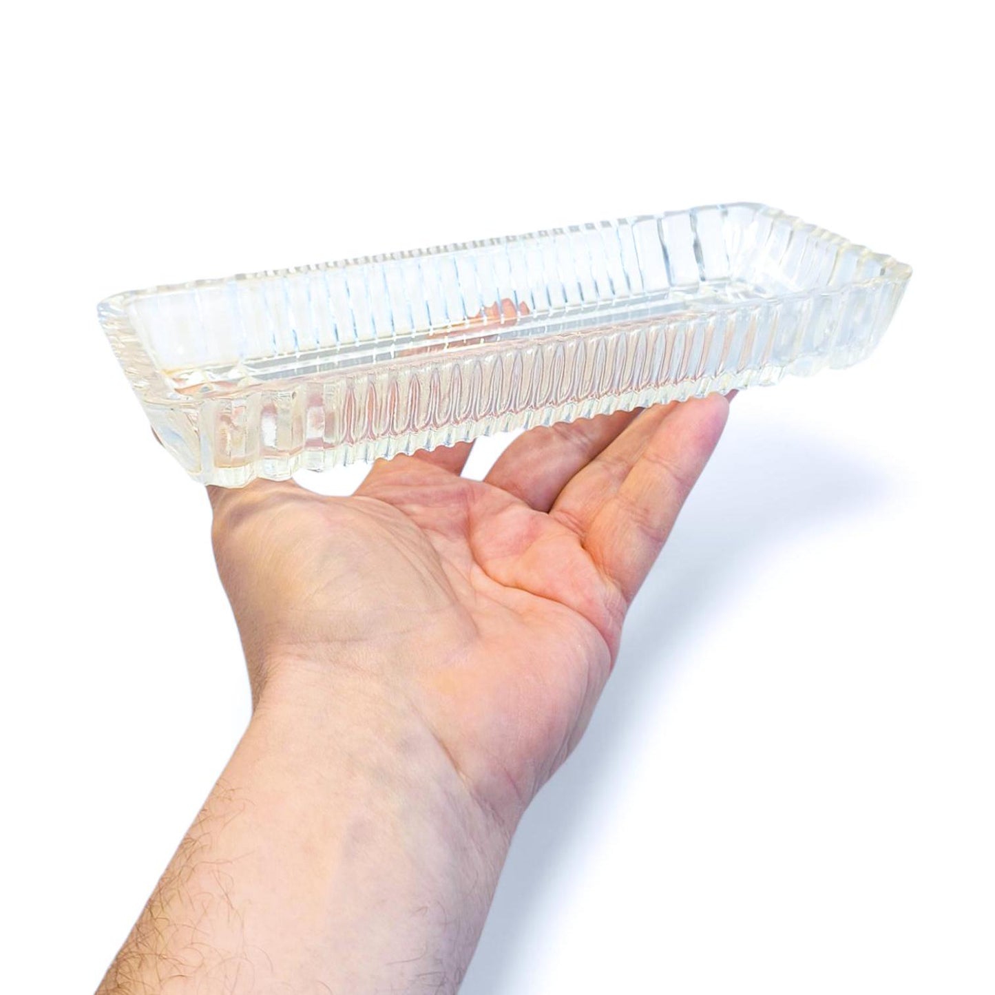 Vintage Rectangular Clear Glass Crystal Serving Dish, Salad Bowl or Herring Platter 1970s