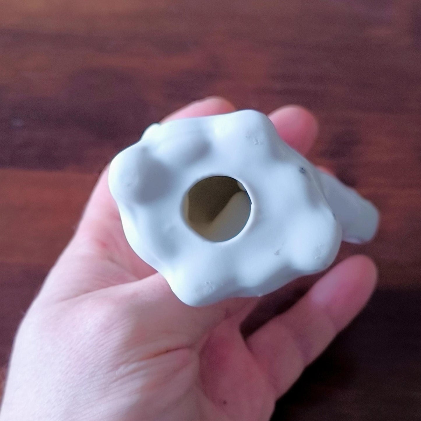 White Porcelain Elephant Figurine With Blue Flowers, Handmade 1970s