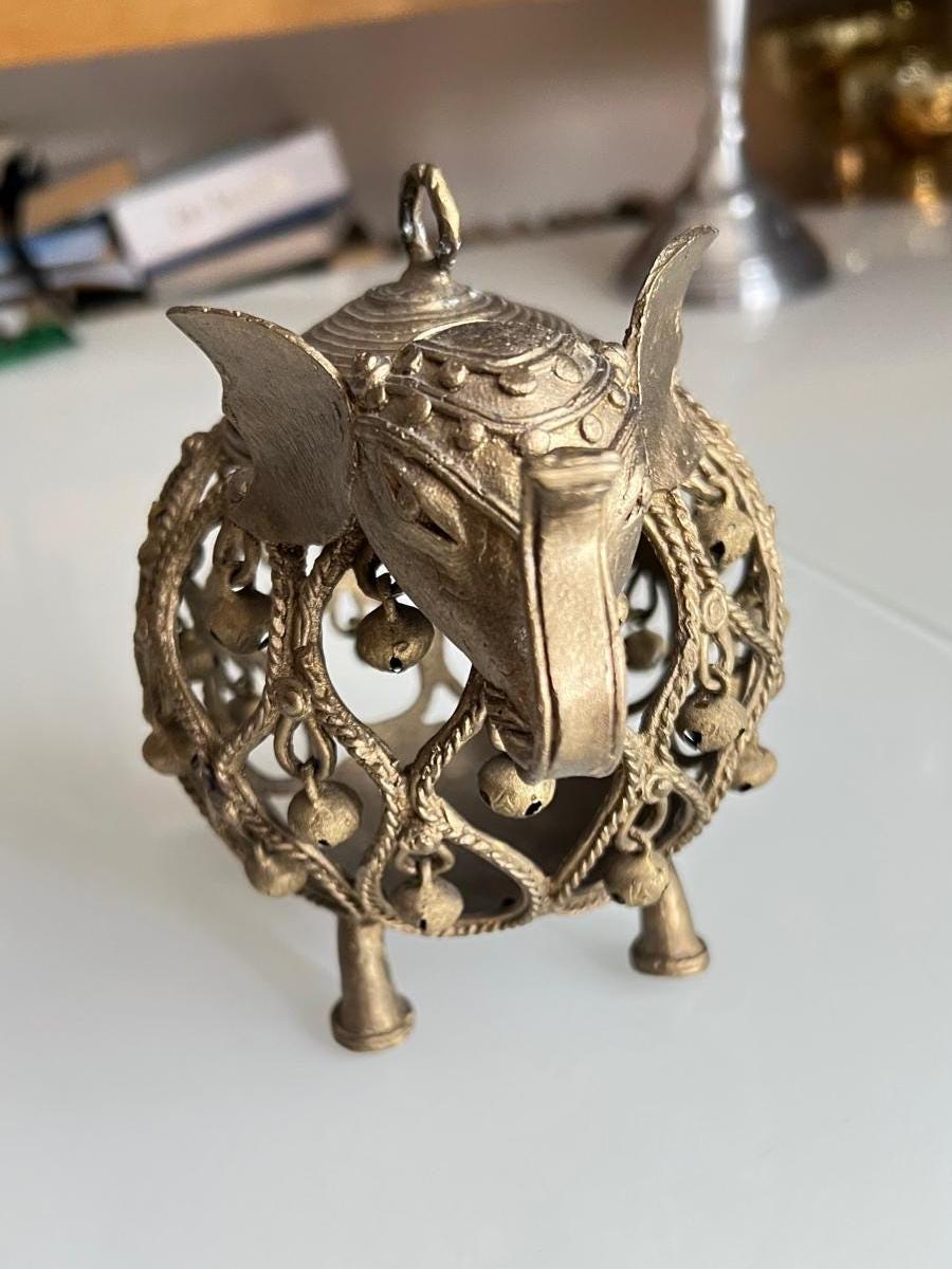 Metal Elephant Lantern Candle Holder with Brass-Tone Finish, 1970s