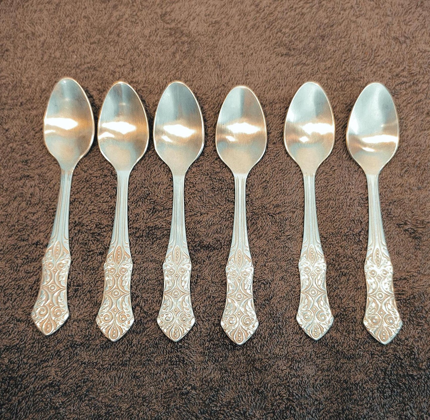 Set of 6 Melchior Silver-Tone Teaspoons with Ornamental USSR 1970s