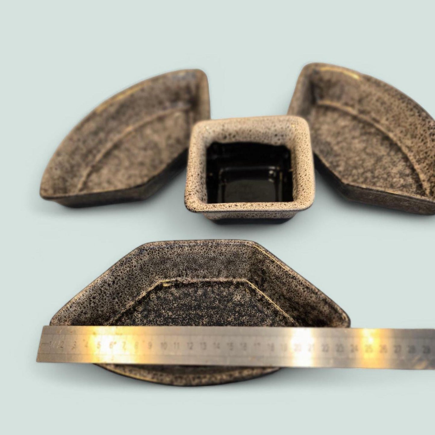 Handmade Lithuanian Glazed Earthenware Snack Dish Set, 5-Piece, 2000s