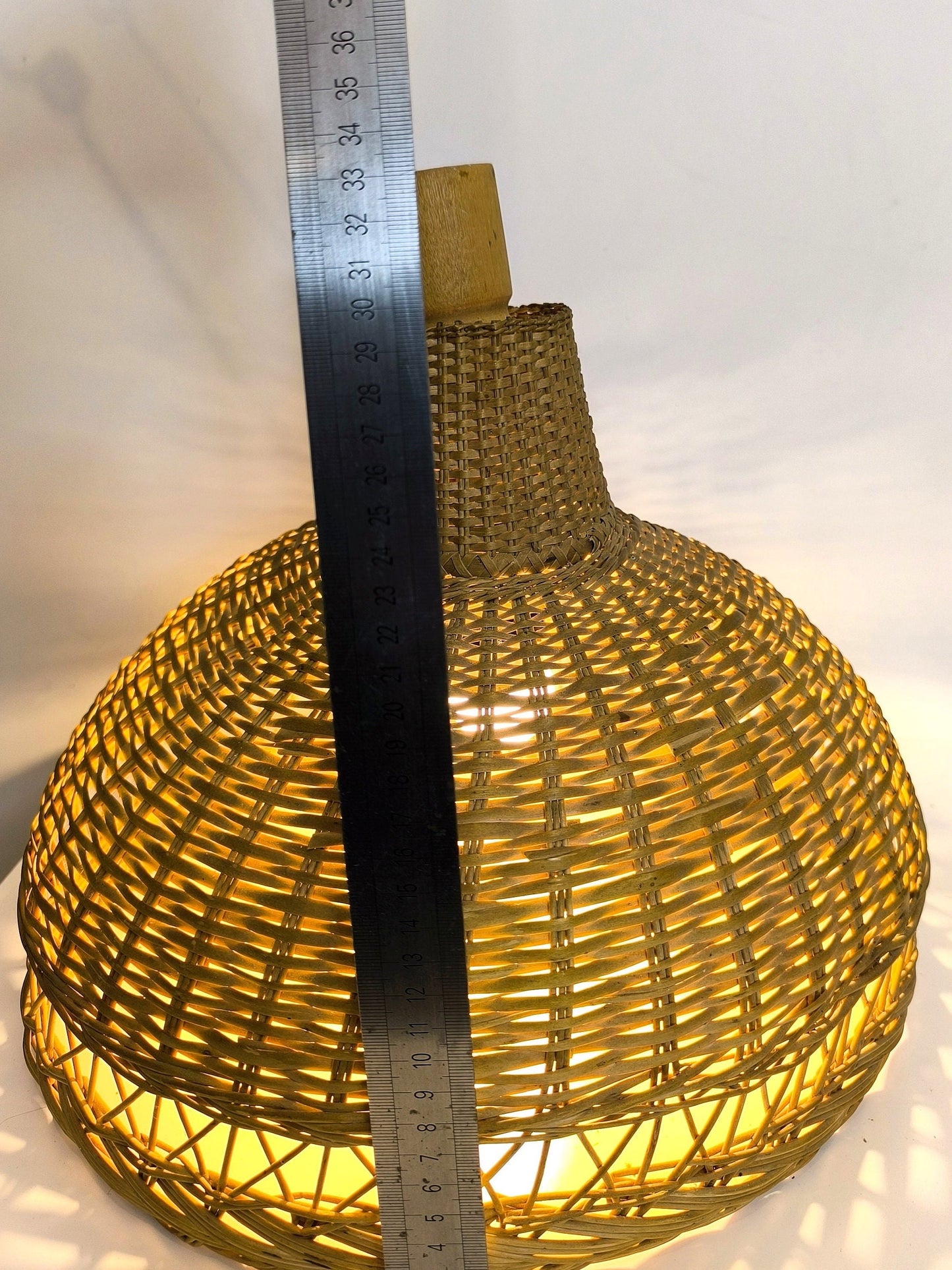 Hanging Wicker Lamp, Mid-Century Rattan Pendant Light 1970s