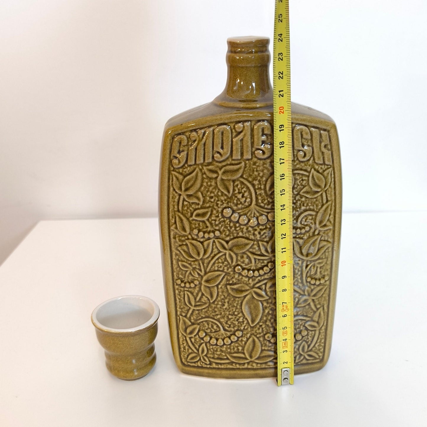 Decorative Decanters Ceramic, Liquor Bottles, Decanter, Shtof Smolensk and Small Container From Soviet Union Clay, Eco Reuse 1970s