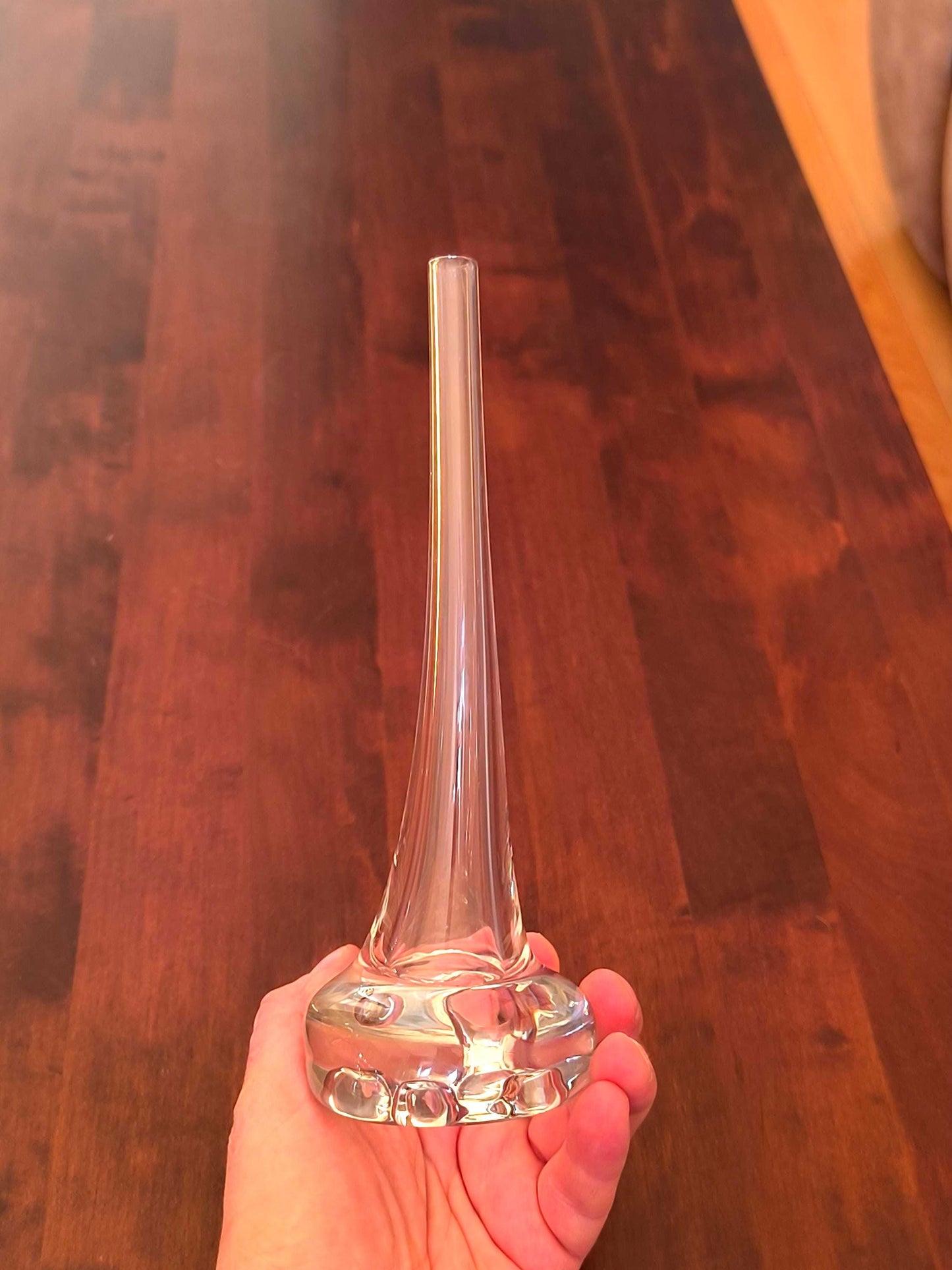 Clear Glass Bubble Base Vase, Mouth Blown European 1980