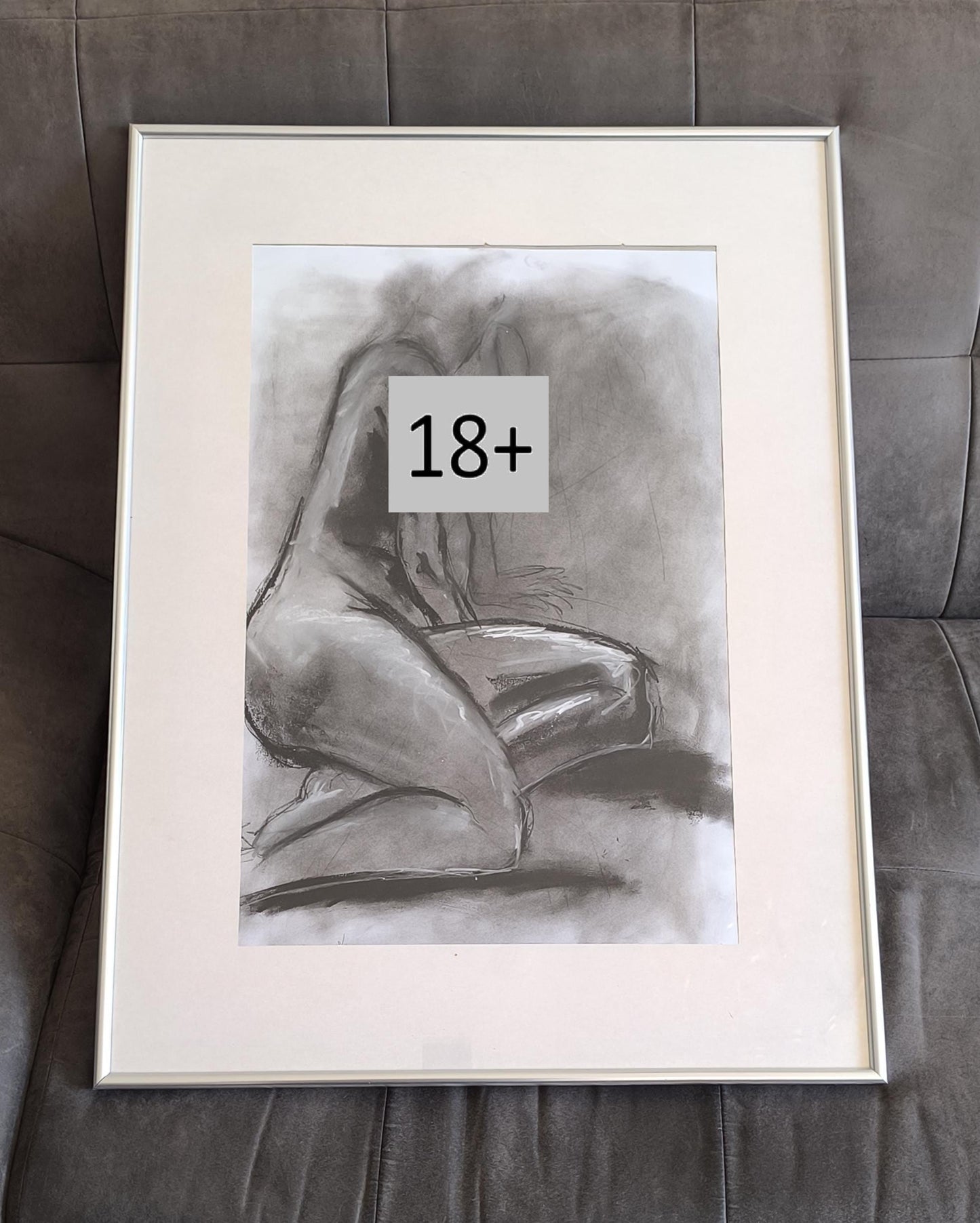Charcoal Nude Female Drawing Framed 60×80 cm
