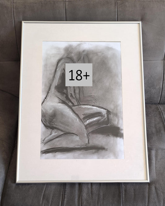 Charcoal Nude Female Drawing Framed 60×80 cm