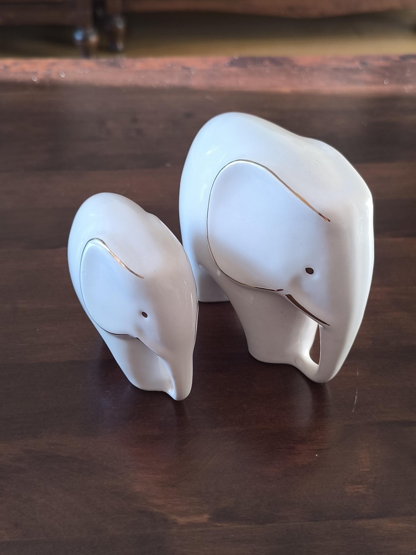 Porcelain Elephant Figurine Pair with Gold Accents, 1970s