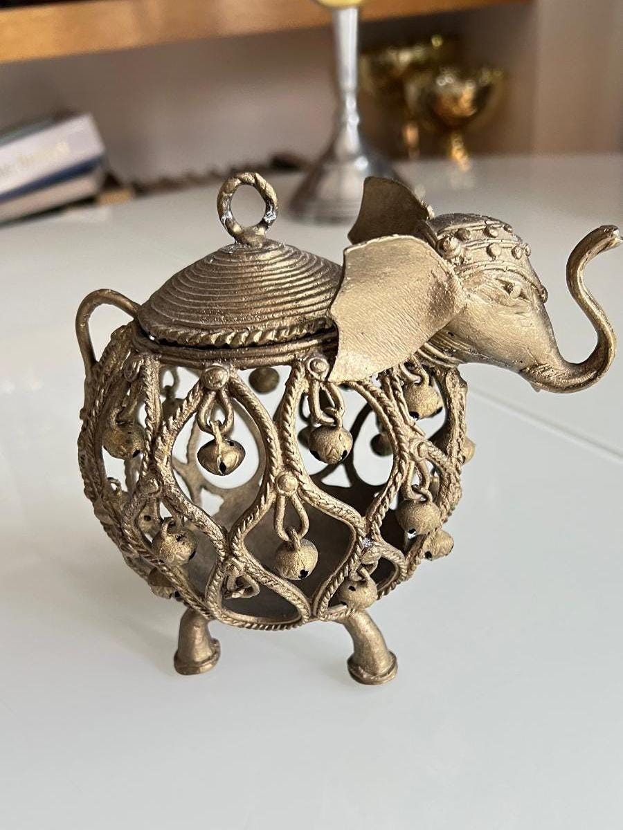 Metal Elephant Lantern Candle Holder with Brass-Tone Finish, 1970s