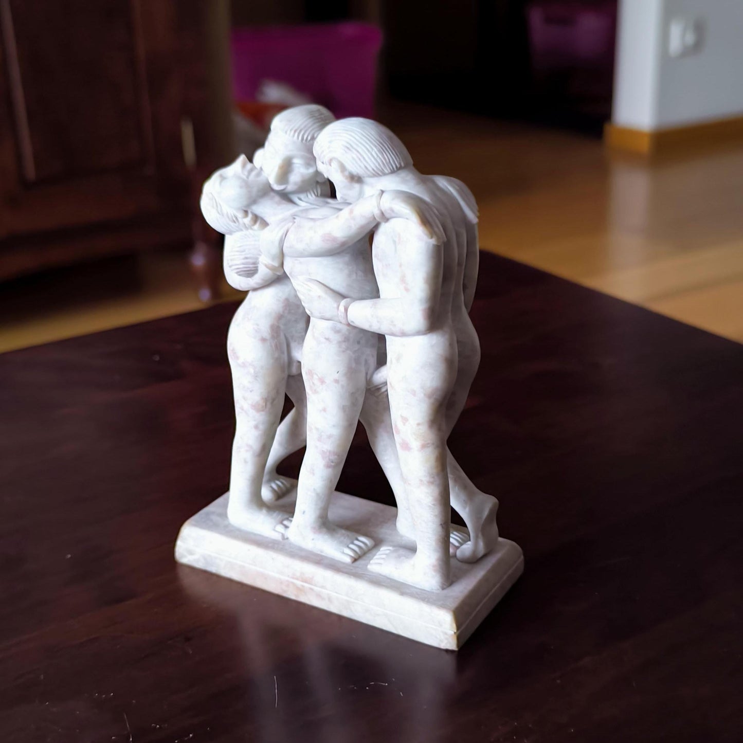 Light Stone Erotic Kamasutra Three People Statue, Handmade 1980