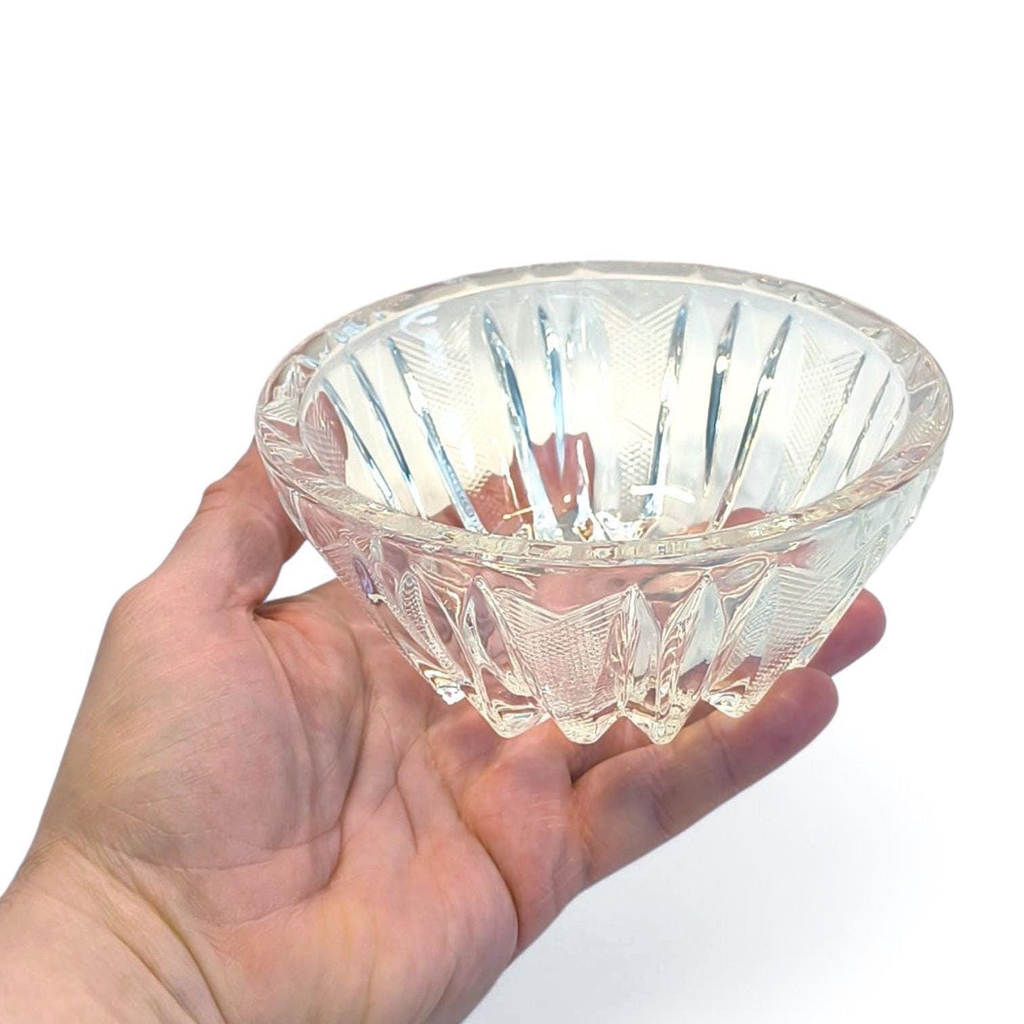Ribbed Crystal Bowl: Heavy Clear Glass Serving Dish, 1970s