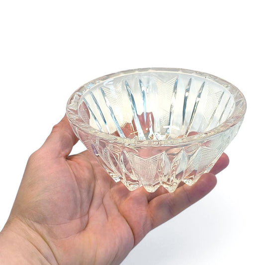Ribbed Crystal Bowl: Heavy Clear Glass Serving Dish, 1970s