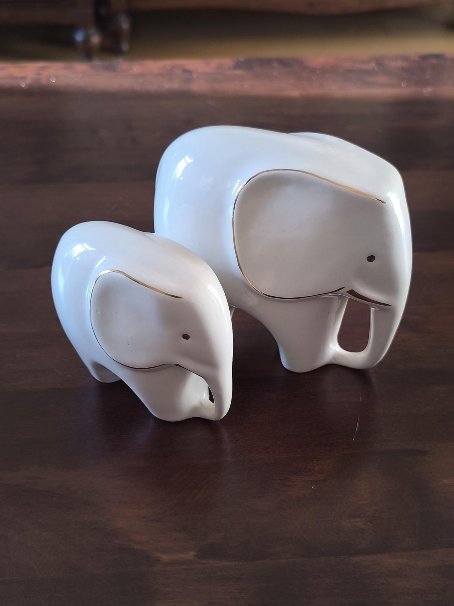 Porcelain Elephant Figurine Pair with Gold Accents, 1970s