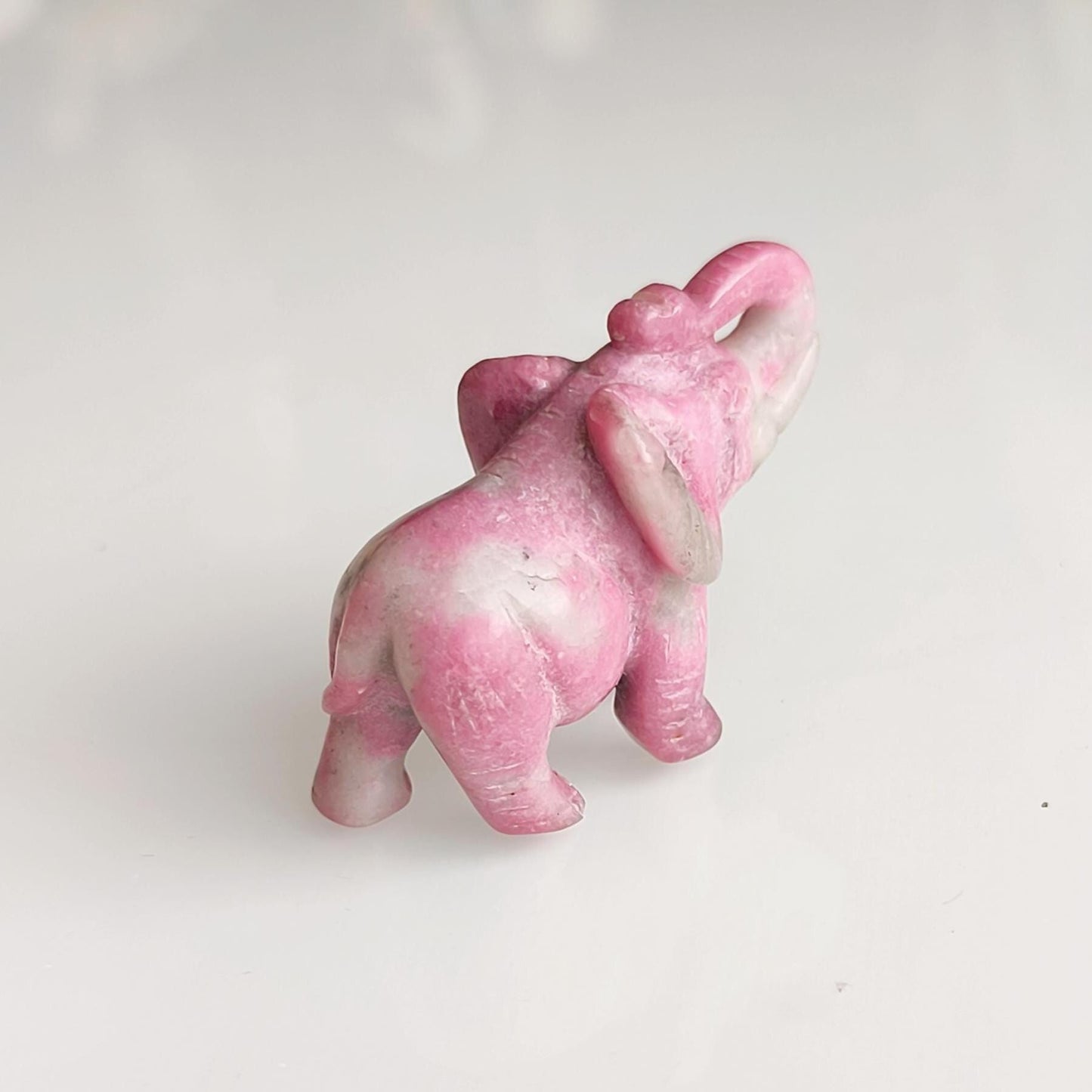 Small Pink Stone Elephant Trunk Up Asian Handmade 2000s
