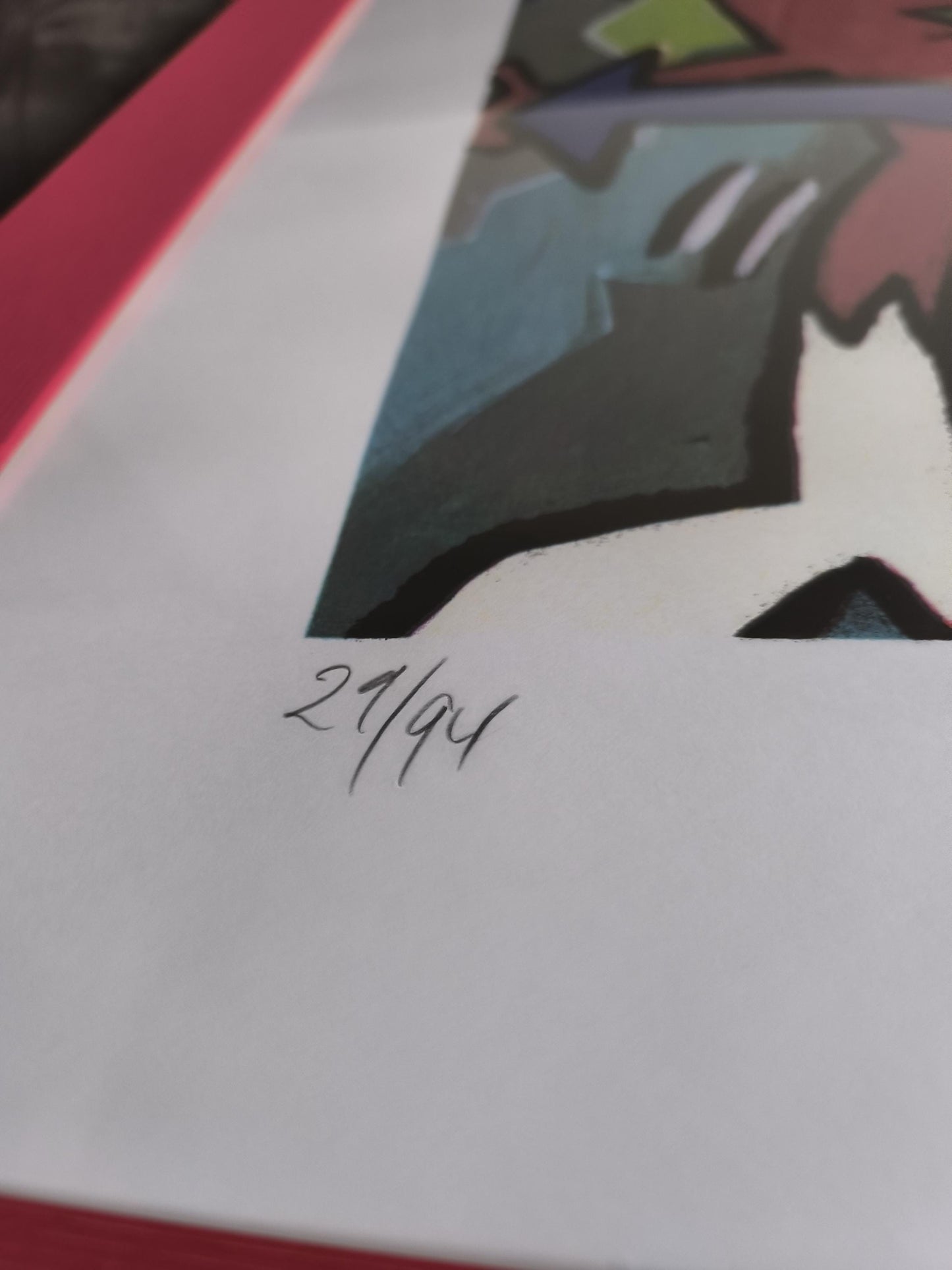 M. F. Husain Lithograph: "Blue Elephant and Red Figure", Signed & Framed