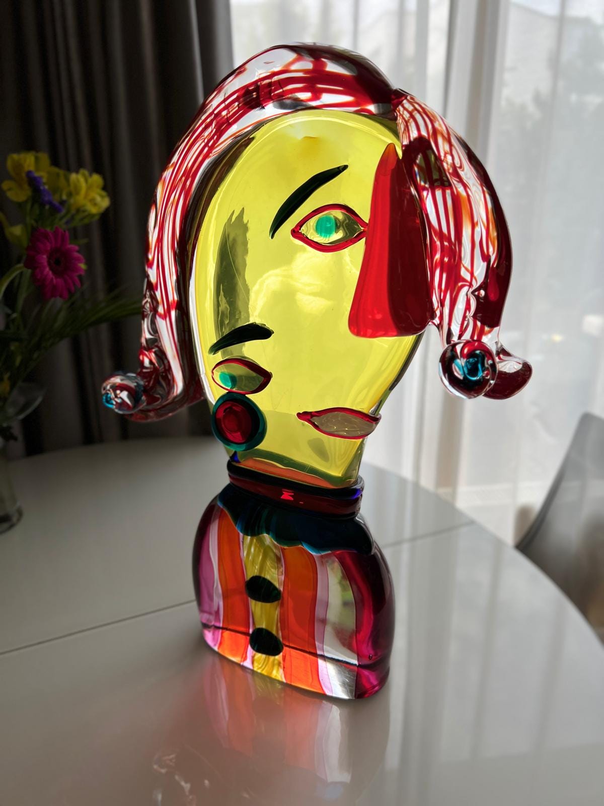 Murano Glass Clown Head Sculpture, Costantini Mario, Signed 2000