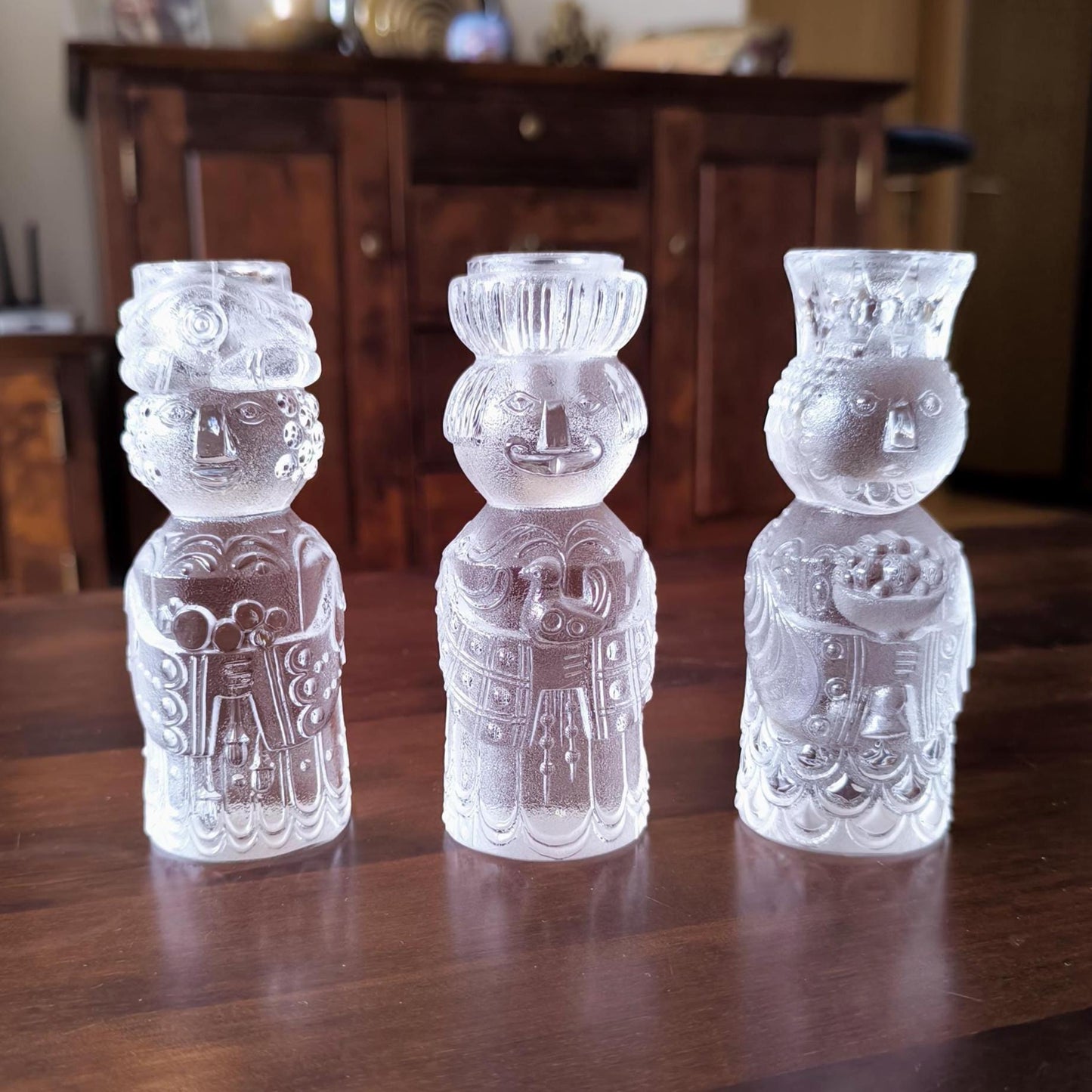 Rosenthal Three Kings crystal candlestick set, Bjorn Winblad Crystal Candleholders, 1960s