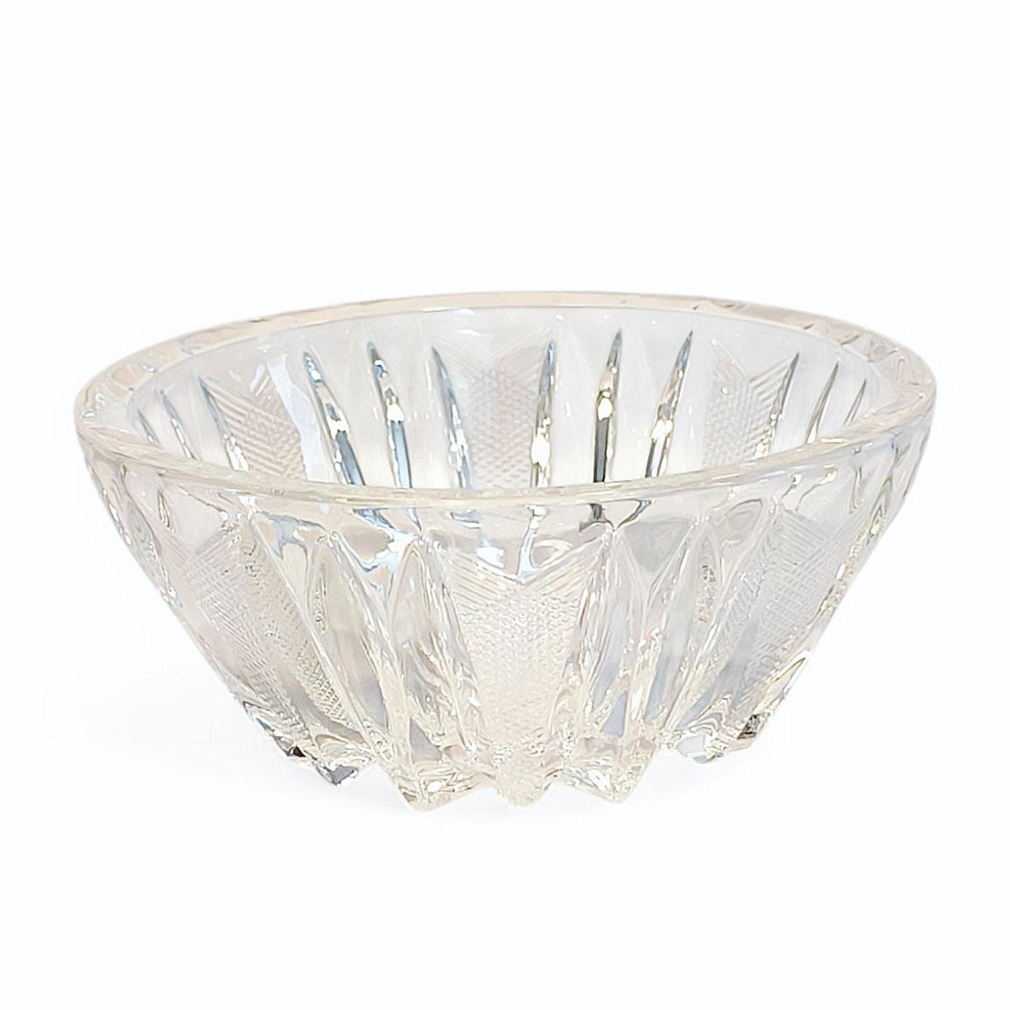 Ribbed Crystal Bowl: Heavy Clear Glass Serving Dish, 1970s