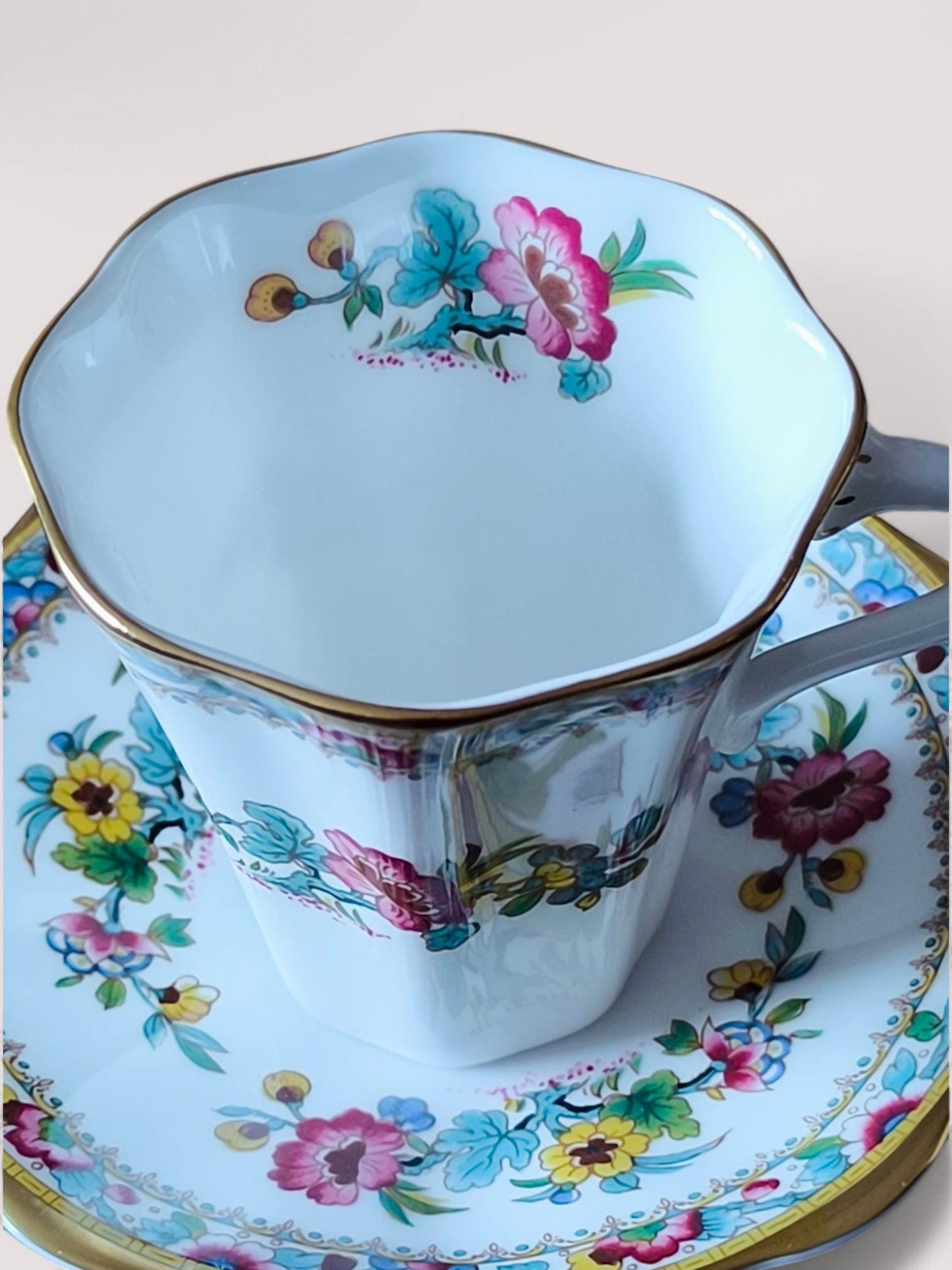 Vintage Coalport Bone Tea Cup & Saucer, Ming Rose Floral, England 1960s