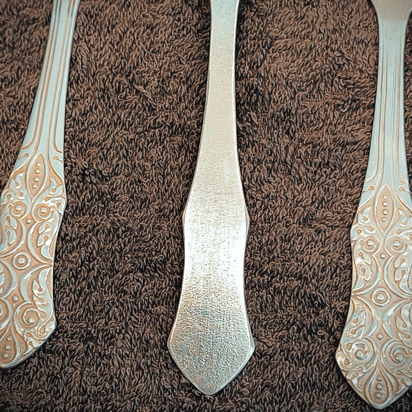 Set of 6 Melchior Silver-Tone Teaspoons with Ornamental USSR 1970s