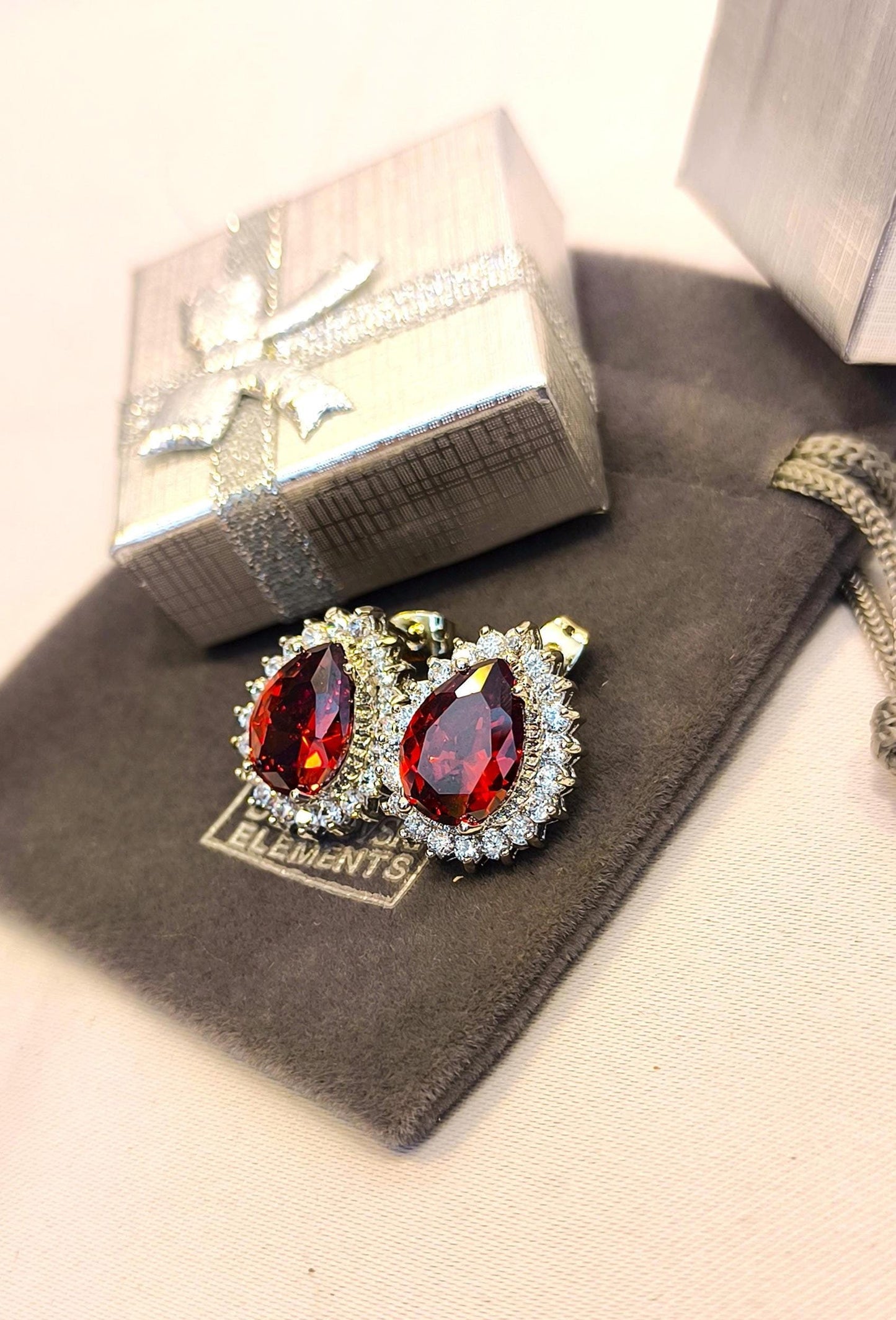 Red Swarovski Crystal Drop Earrings: 14K Gold-Plated, 2000s