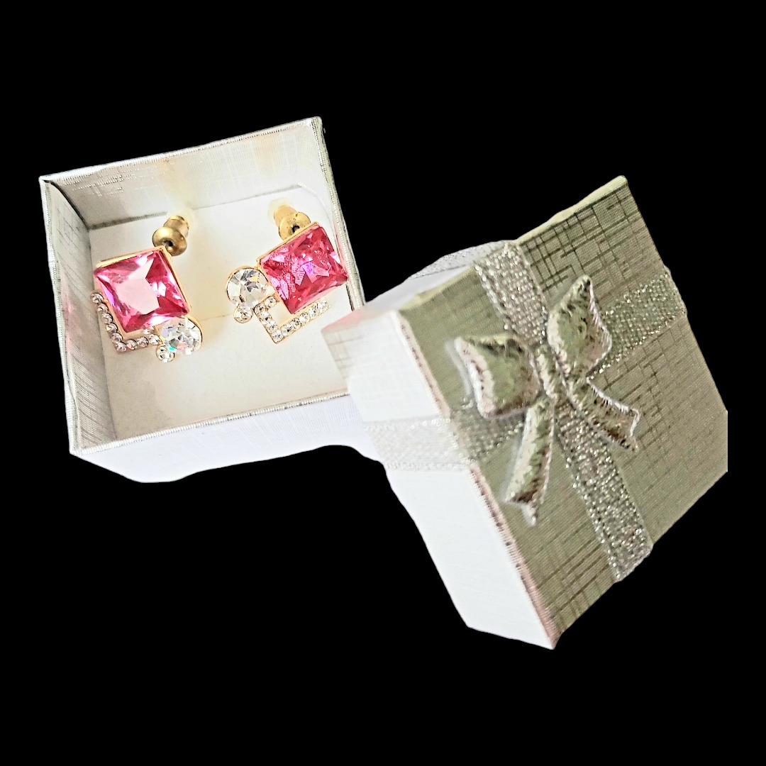 Vintage 14K Gold-Plated Stud Earrings 2000s, Ruby & Diamond Imitation Pair