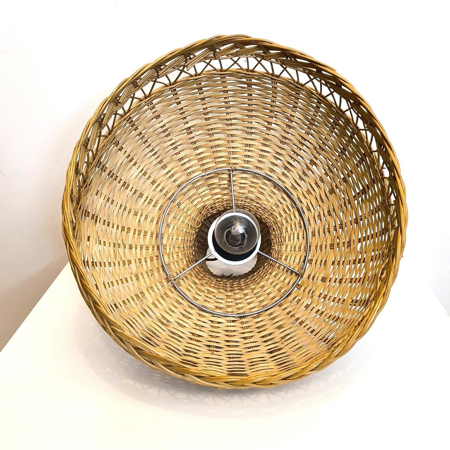 Hanging Wicker Lamp, Mid-Century Rattan Pendant Light 1970s
