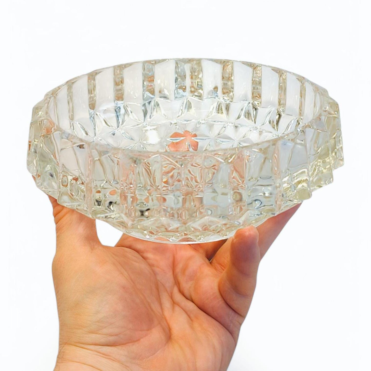 Ribbed Crystal Serving Bowl: Heavy Clear Glass Candy Dish, 1970s