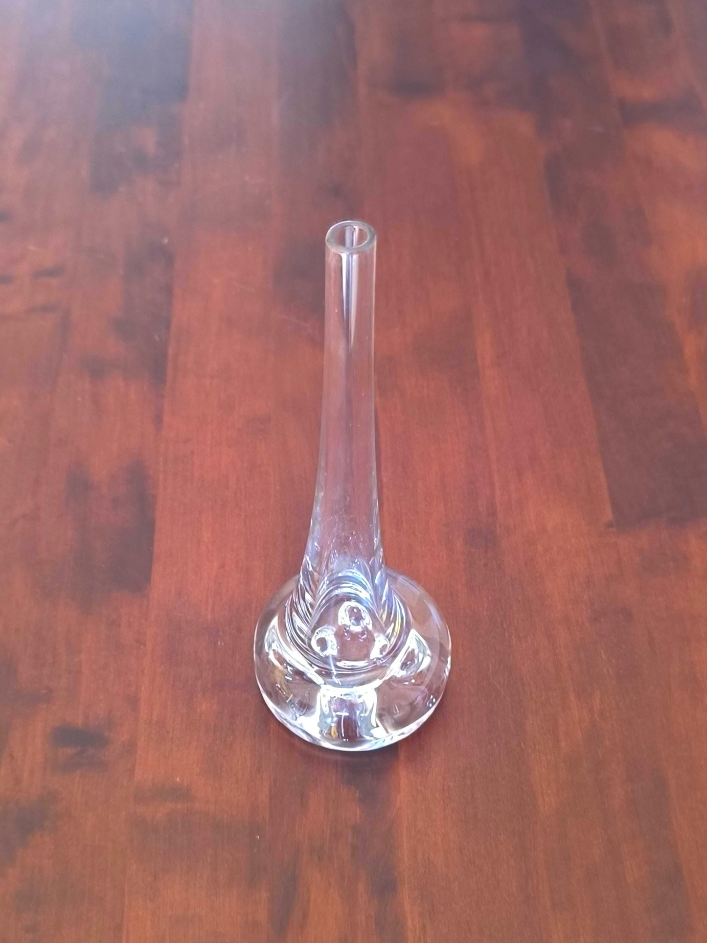 Clear Glass Bubble Base Vase, Mouth Blown European 1980