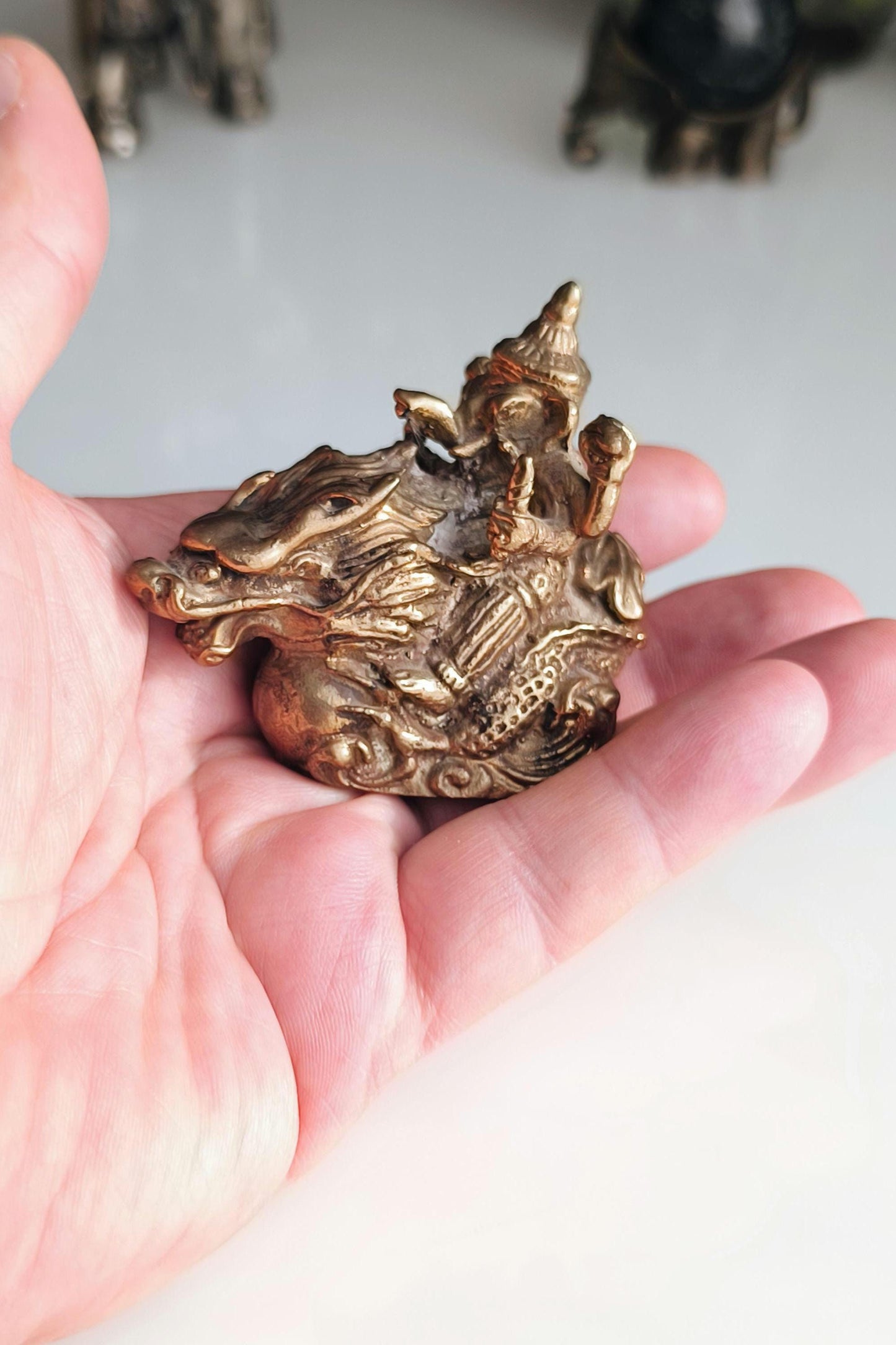 Bronze Statue Ganesha on Dragon, Hindu Mythology Sculpture, 1980s