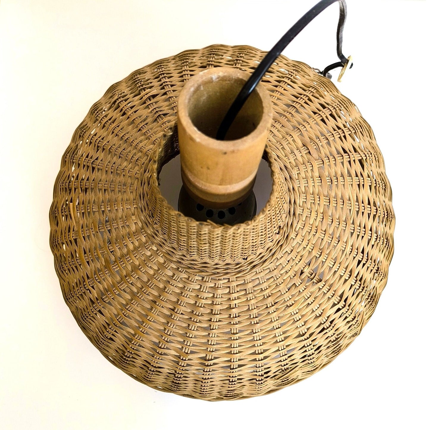 Hanging Wicker Lamp, Mid-Century Rattan Pendant Light 1970s