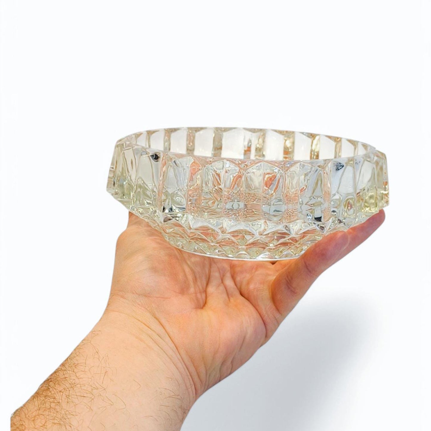 Ribbed Crystal Serving Bowl: Heavy Clear Glass Candy Dish, 1970s
