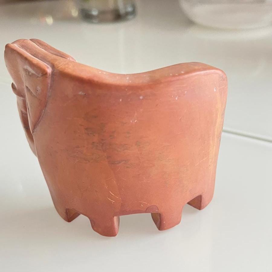 Brown Stone Elephant Carved Figurine Handcrafted 1980s